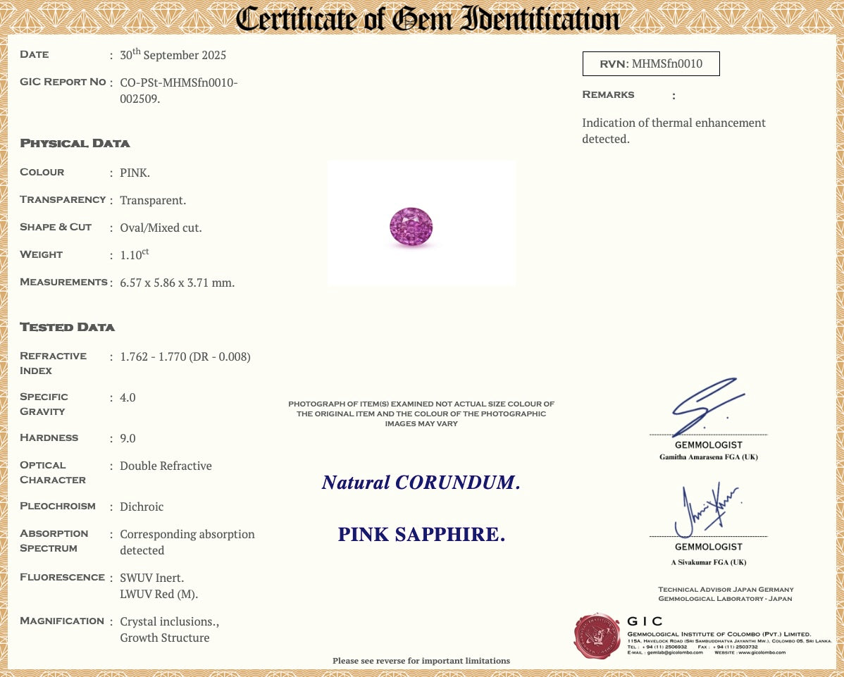 1.10 Ct Natural Pink Sapphire