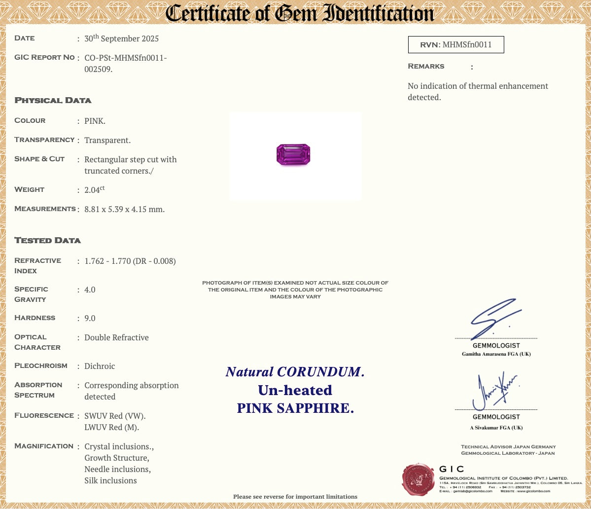 2.04Ct Natural Hot Pink Sapphire (Emerald Cut)