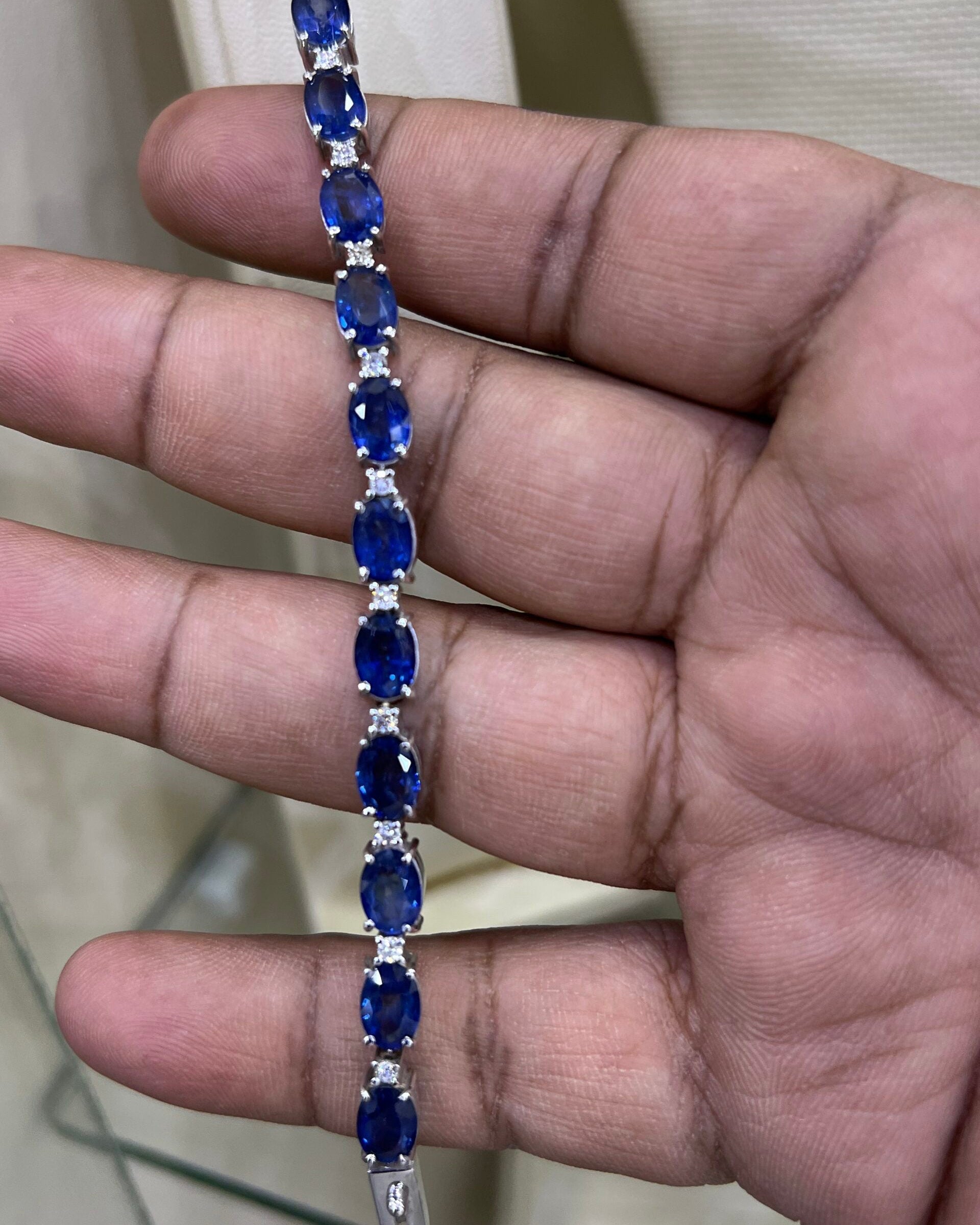Ceylon Sapphire & Diamond Bracelet in White Gold