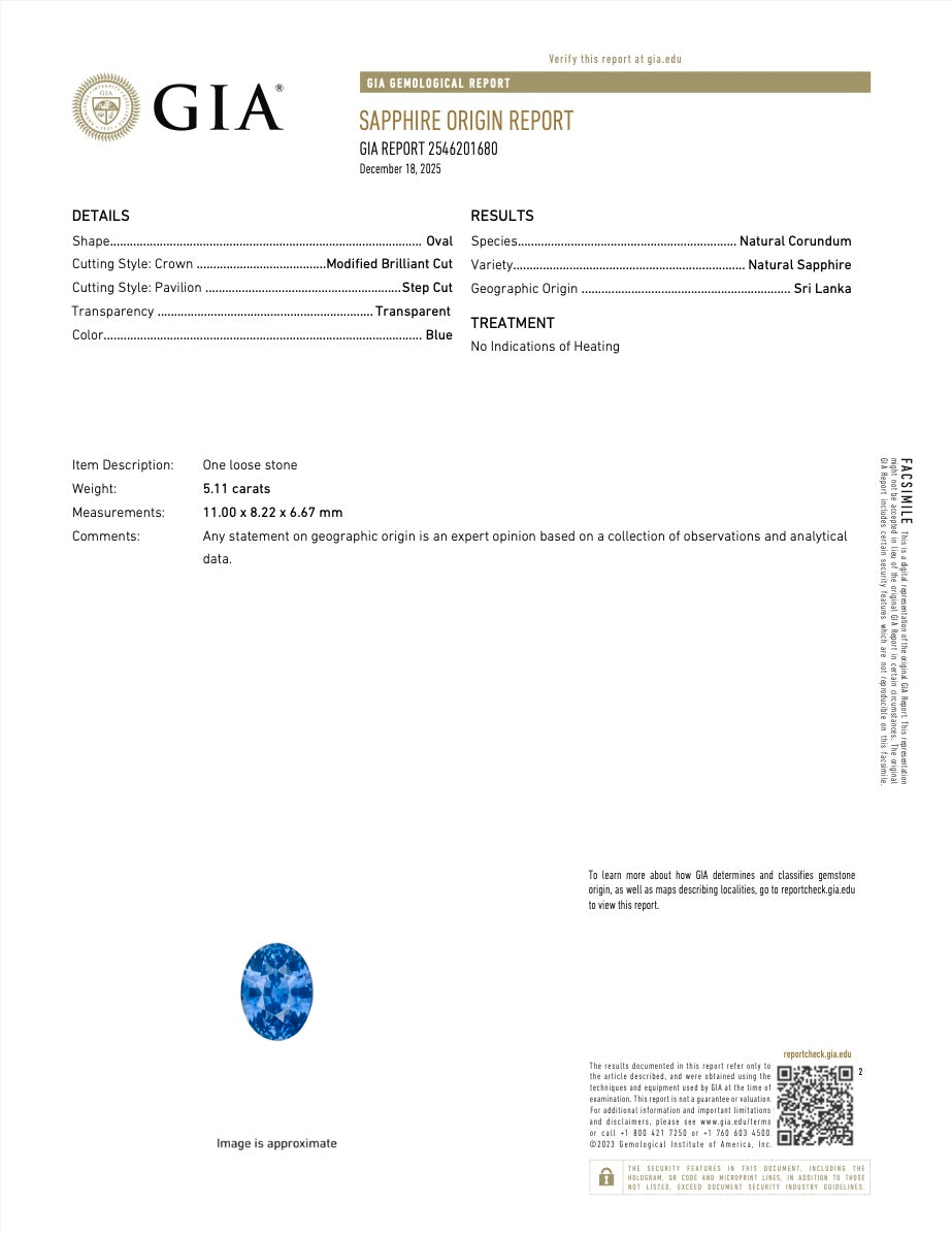 5.11Ct Unheated Ceylon Blue Sapphire (GIA Certified)