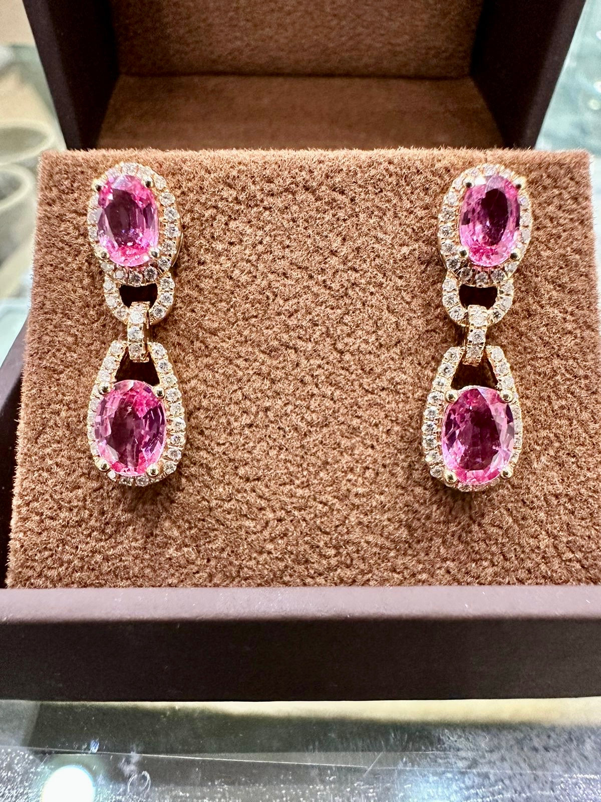 Vivid Pink Sapphire & Diamond Earrings
