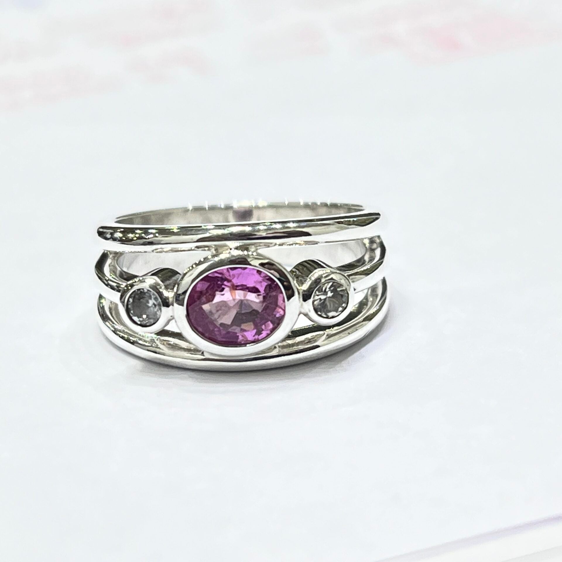 Natural Pink Sapphire & White Sapphires Ring