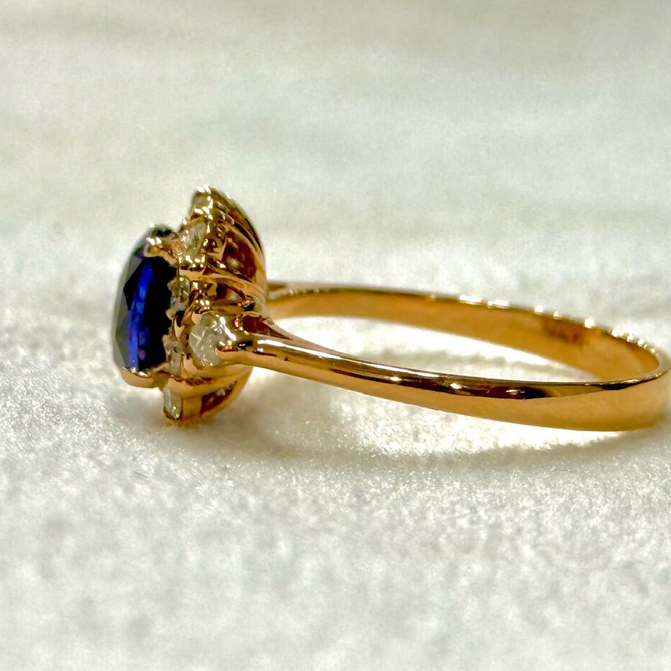 Love in Bloom: Sapphire Halo Ring in Rose Gold