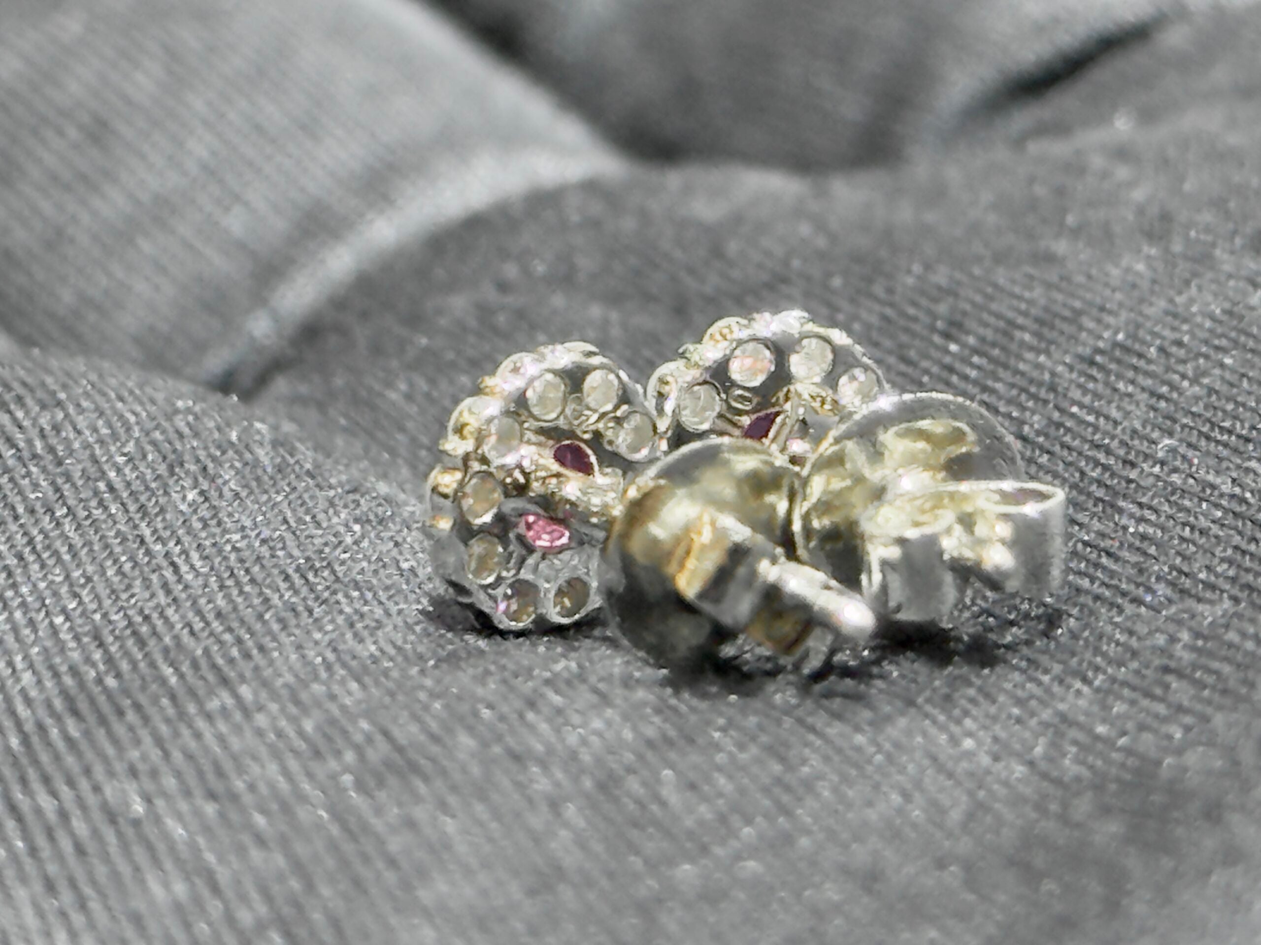 Ruby & Diamond Cluster Earrings in Platinum