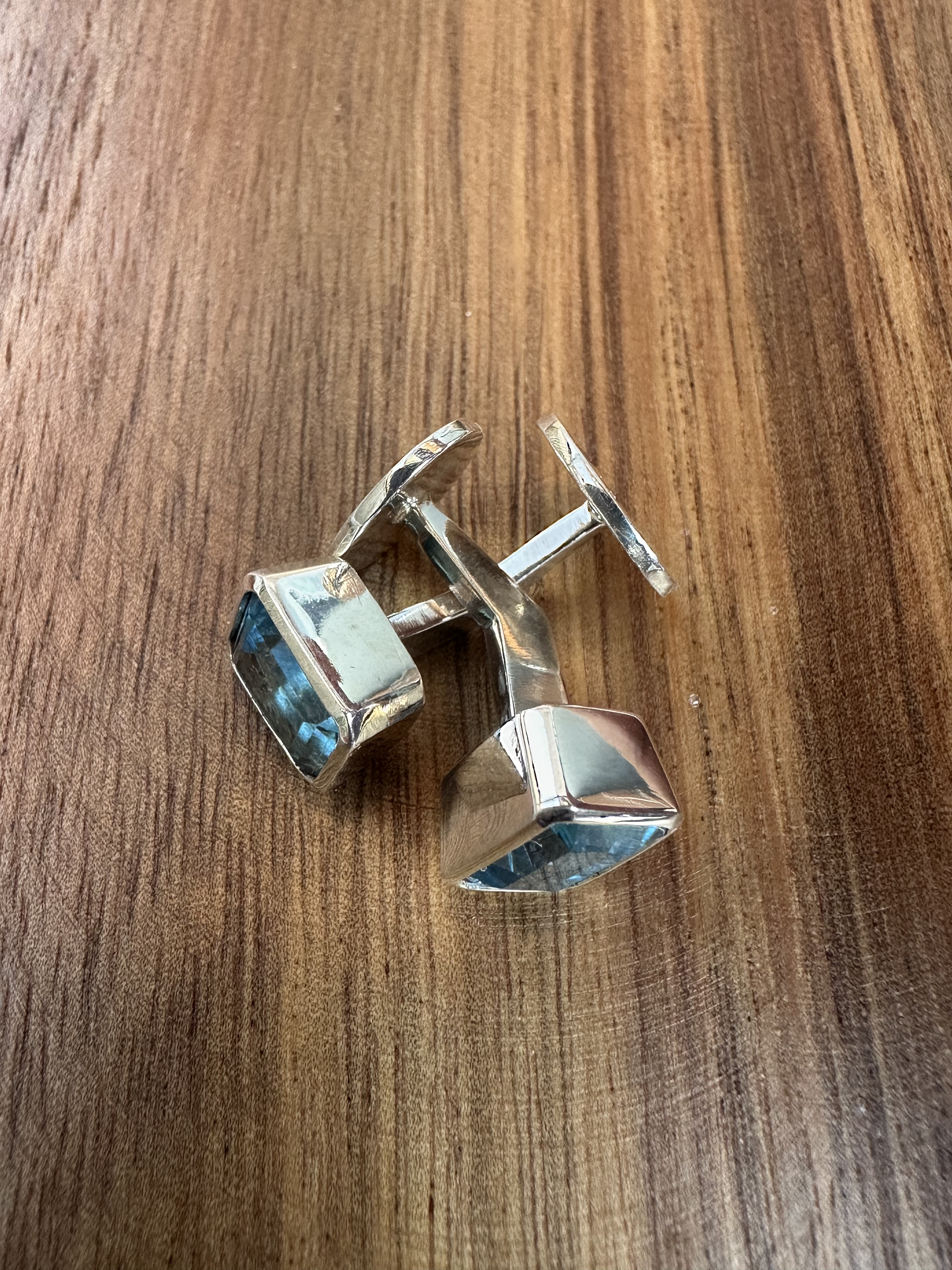 Mens blue topaz sterling silver cufflinks