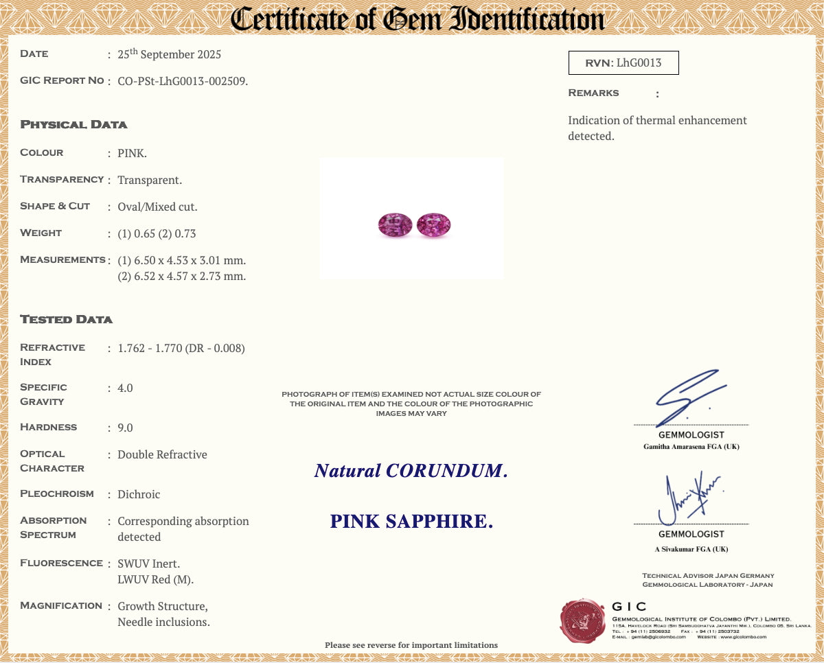 1.38 Ct Pink Sapphire pair