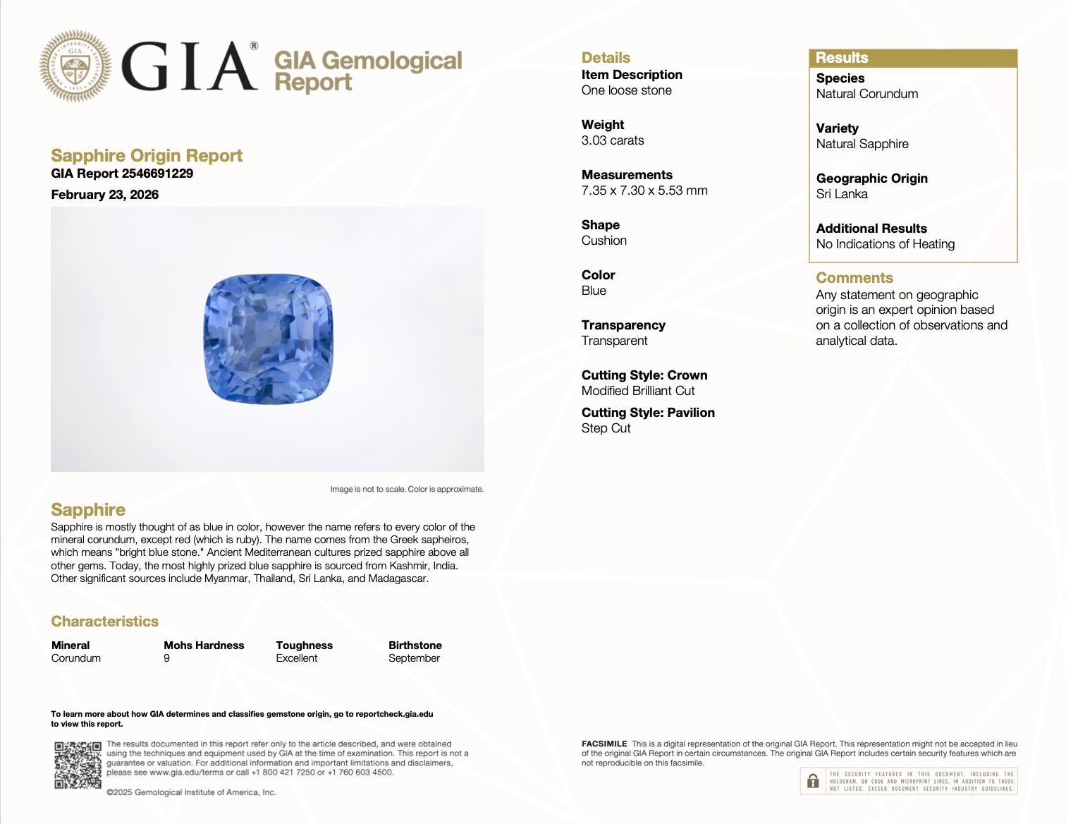 3.04 Ct Natural Cornflower Blue Ceylon Sapphire | GIA Certified | Unheated
