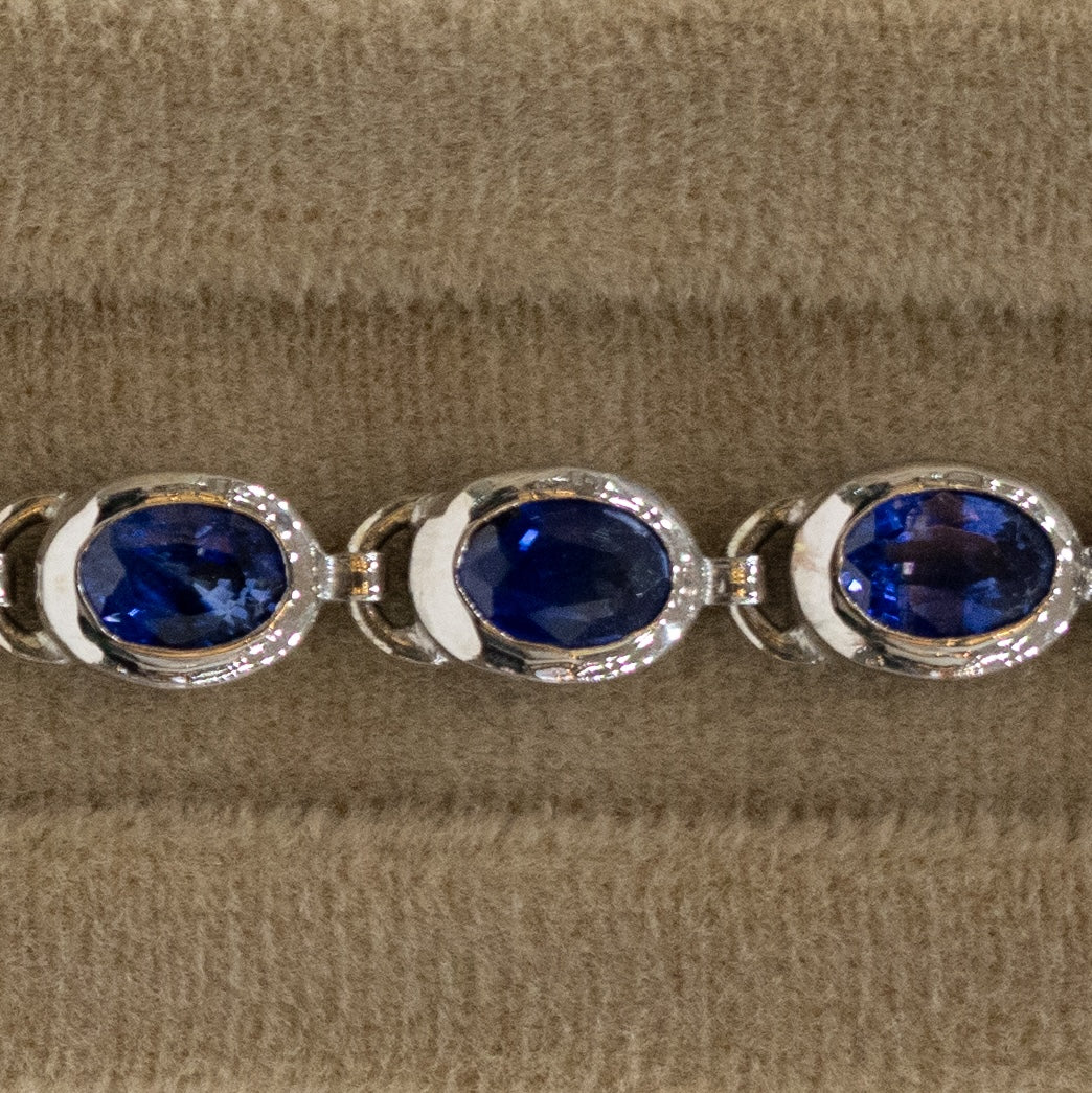 “Midnight Glow” – Natural Blue Sapphire Bracelet in Sterling Silver