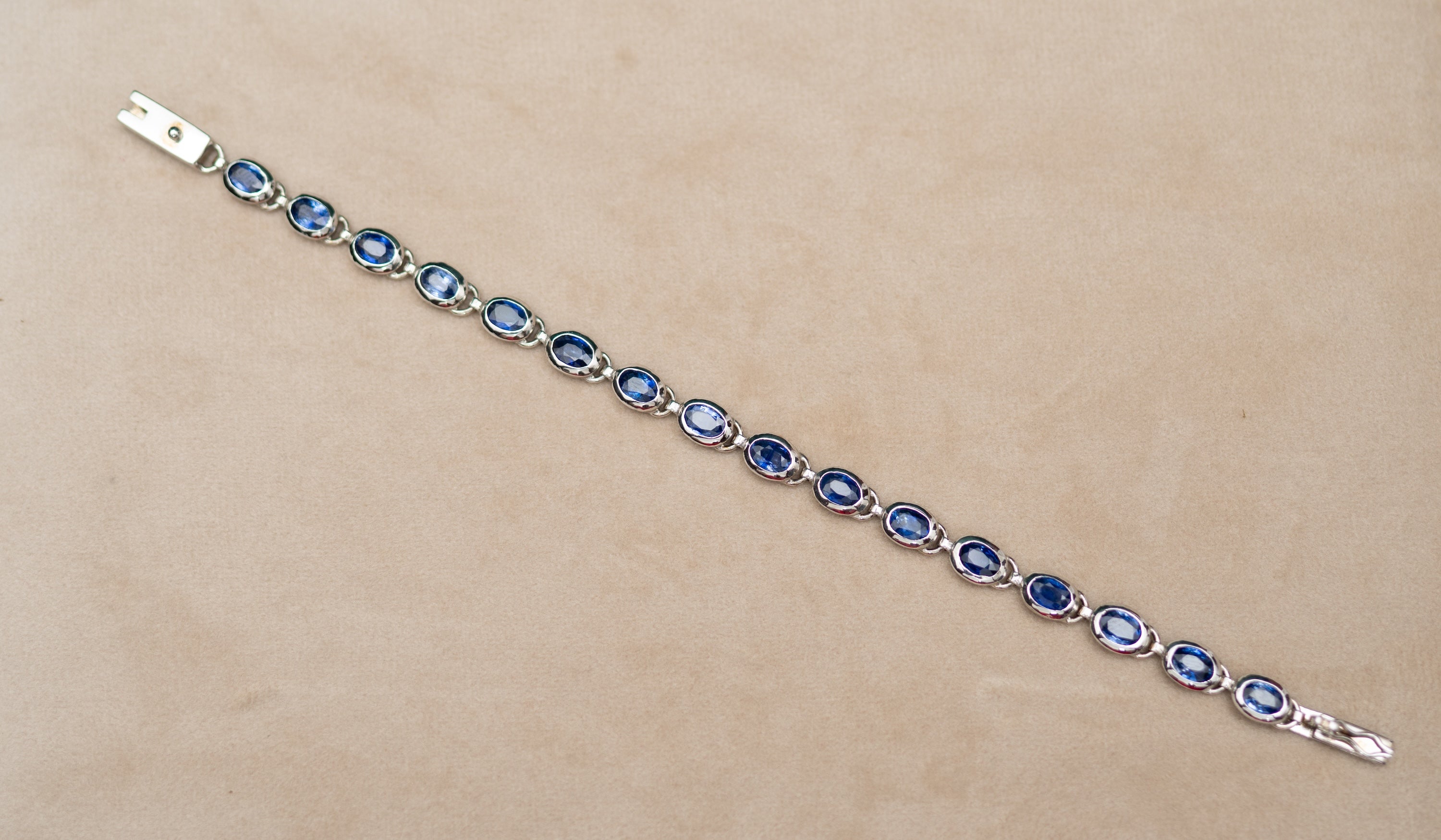 “Midnight Glow” – Natural Blue Sapphire Bracelet in Sterling Silver