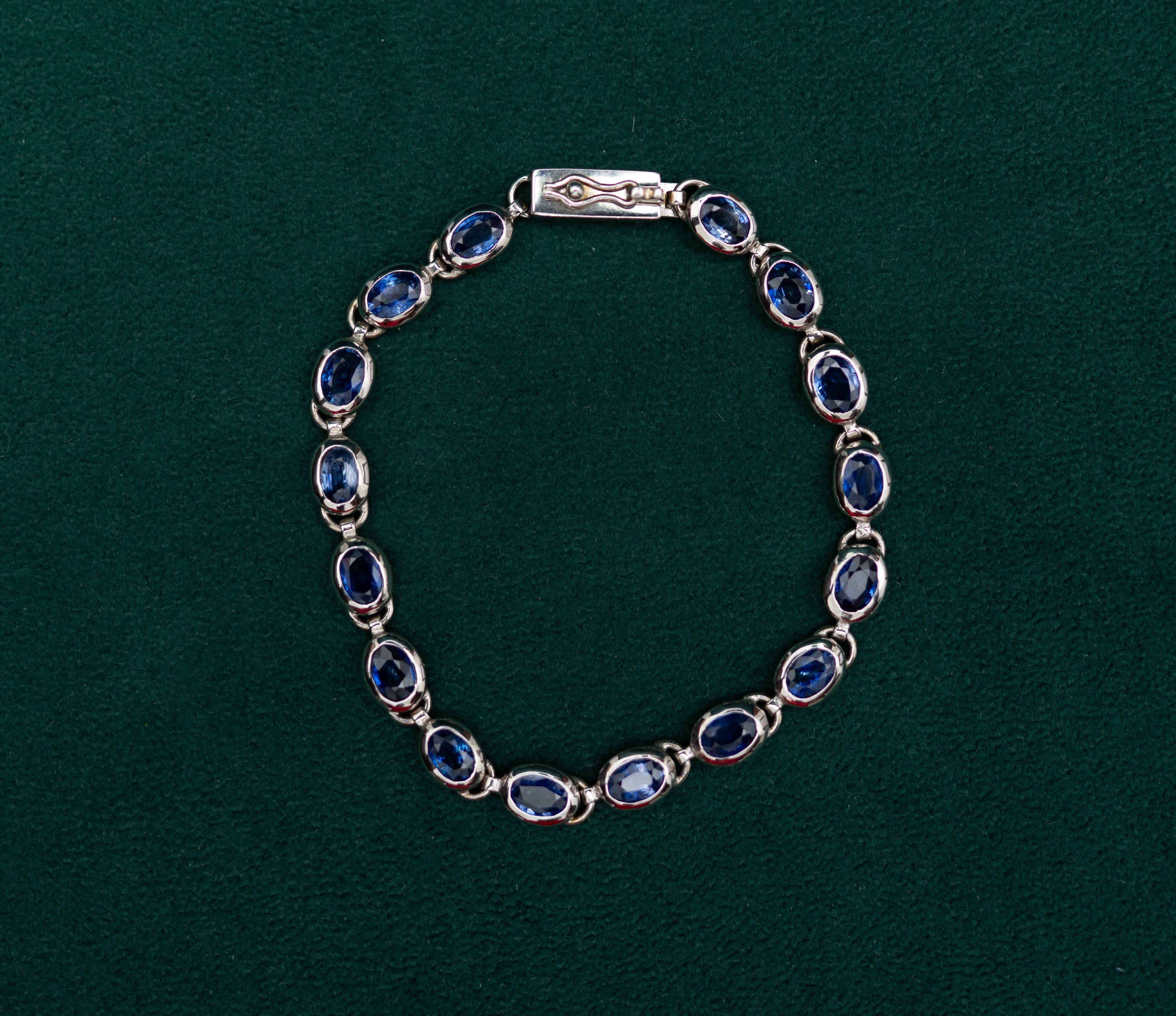 “Midnight Glow” – Natural Blue Sapphire Bracelet in Sterling Silver
