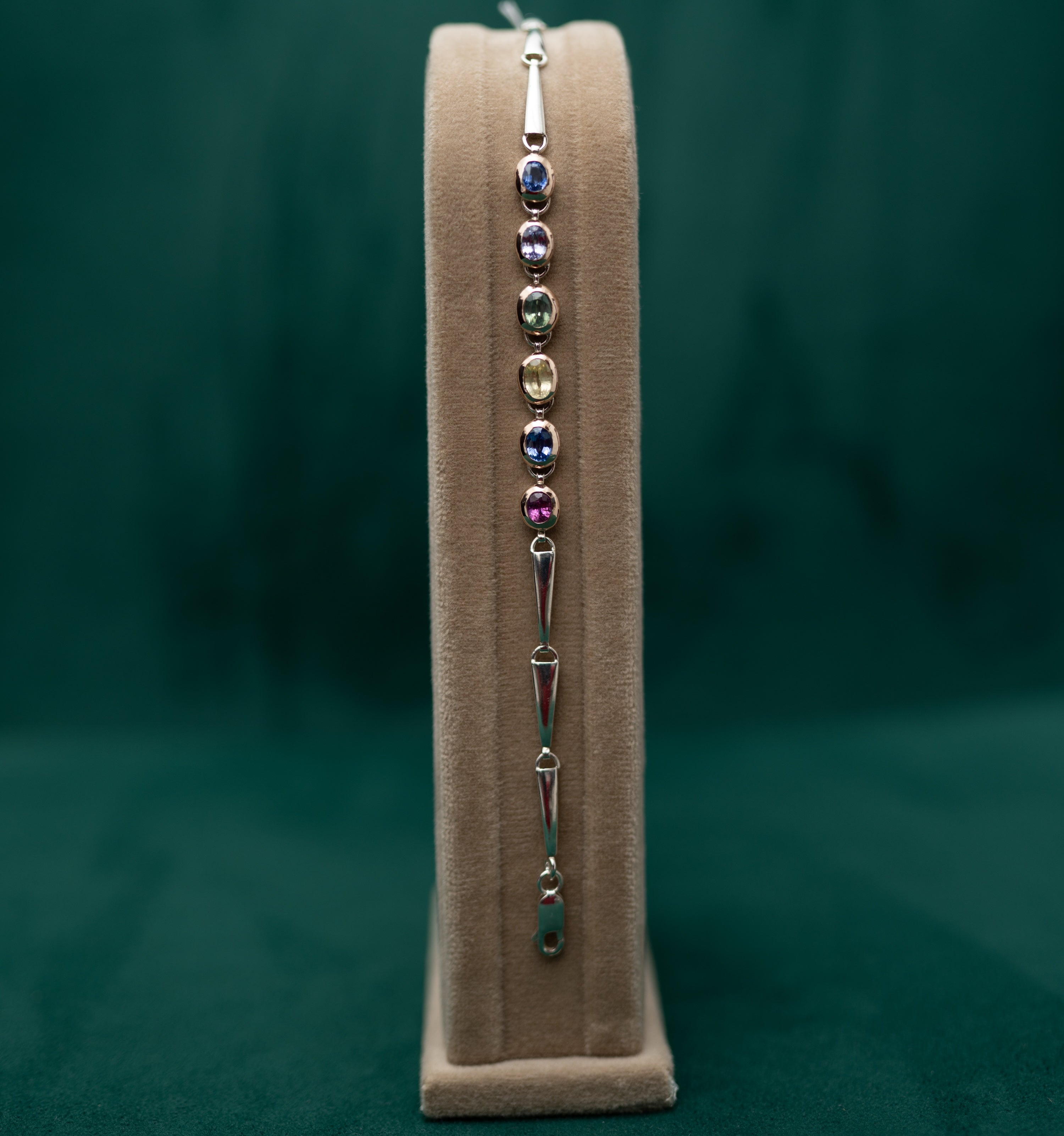 Multicolour Sapphire Bracelet in Sterling Silver & Rose Gold