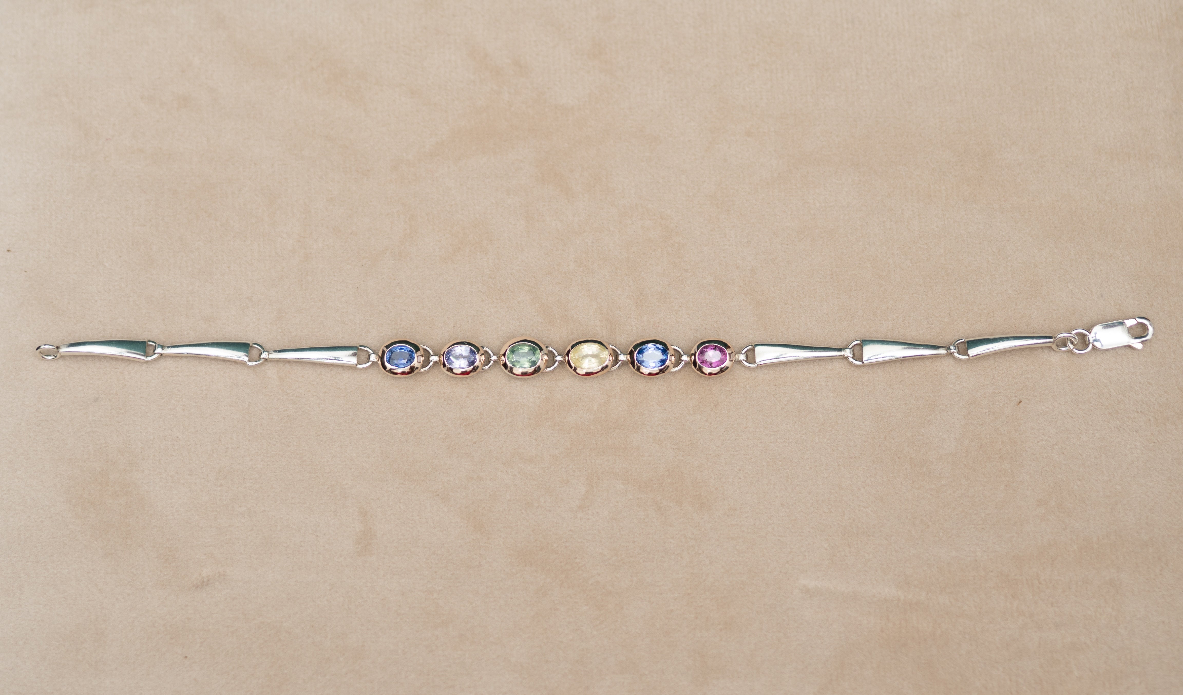 Multicolour Sapphire Bracelet in Sterling Silver & Rose Gold
