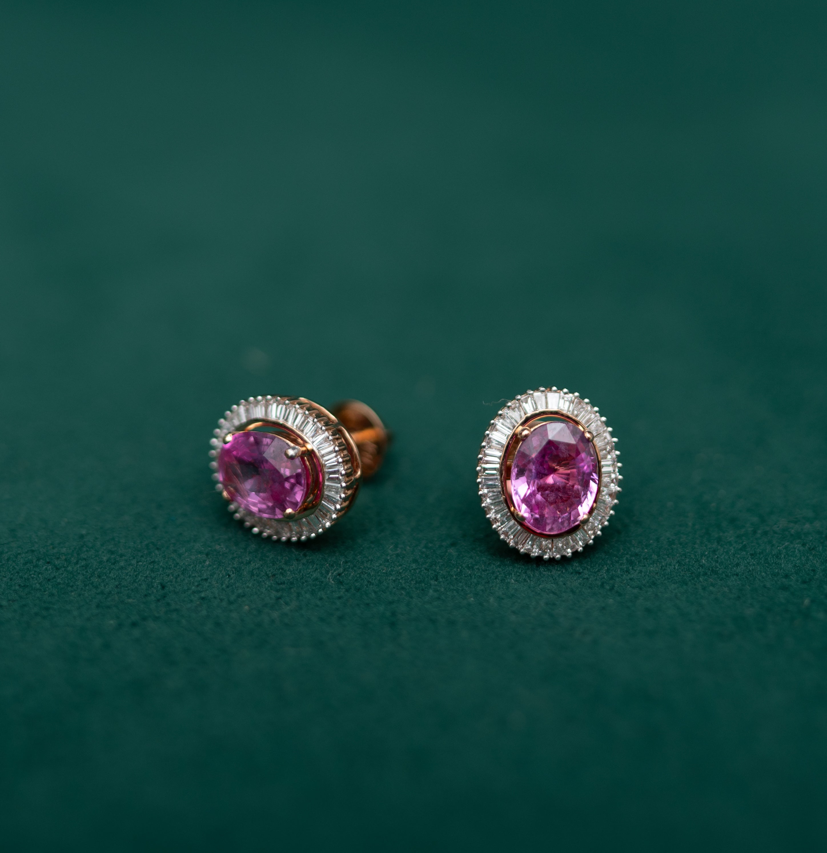 “Blush Royale” – Pink Sapphire & Diamond Halo Earrings