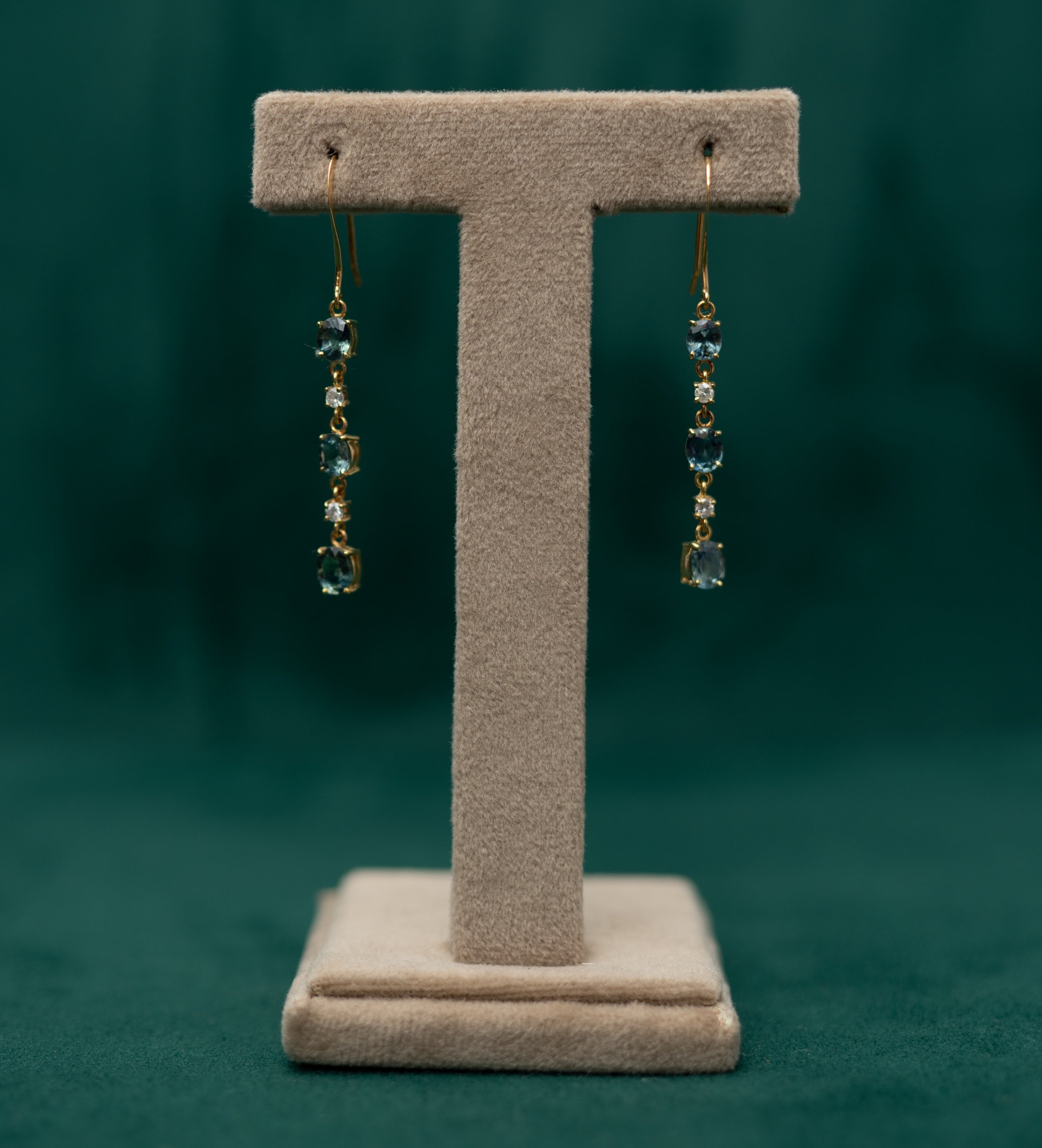 Teal Sapphire & Diamond Drop Earrings
