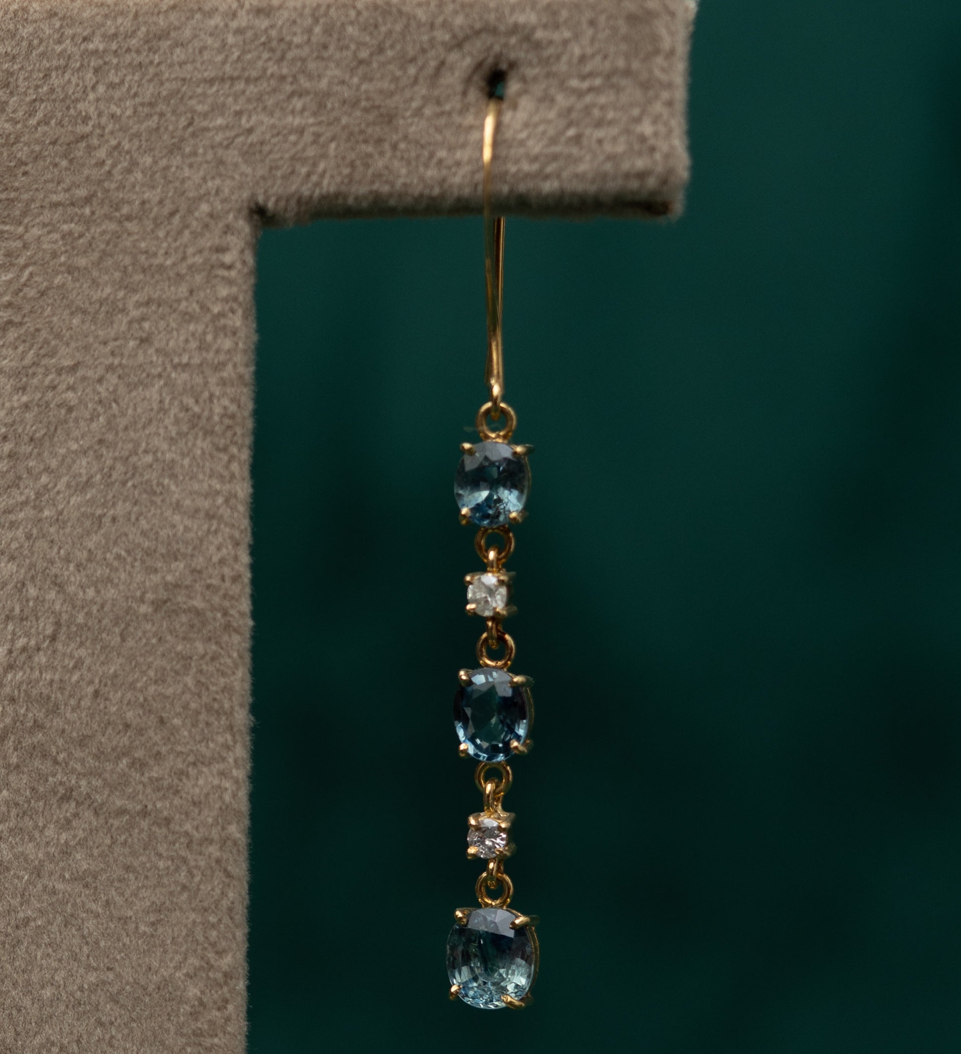 Teal Sapphire & Diamond Drop Earrings