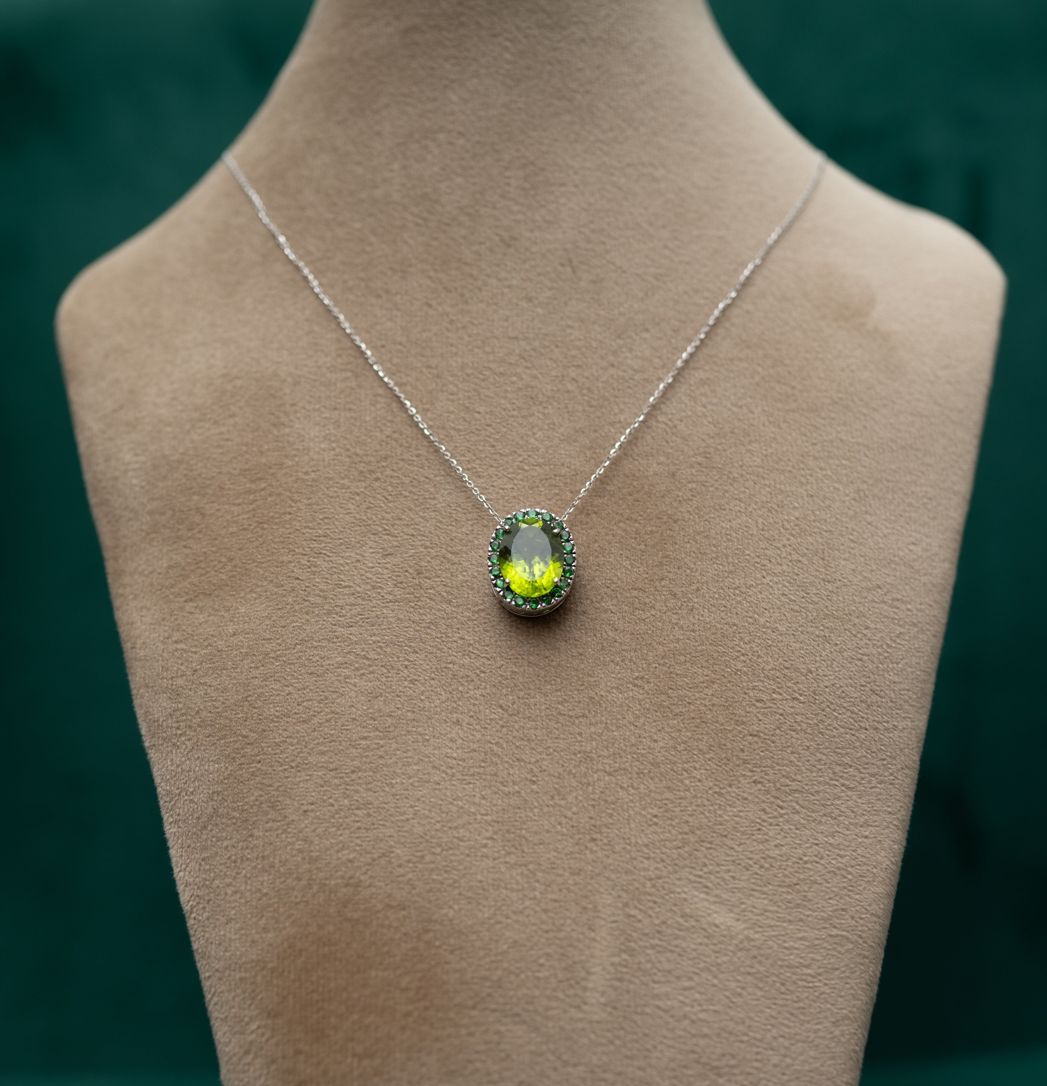 Peridot & Tsavorite White Gold Pendant