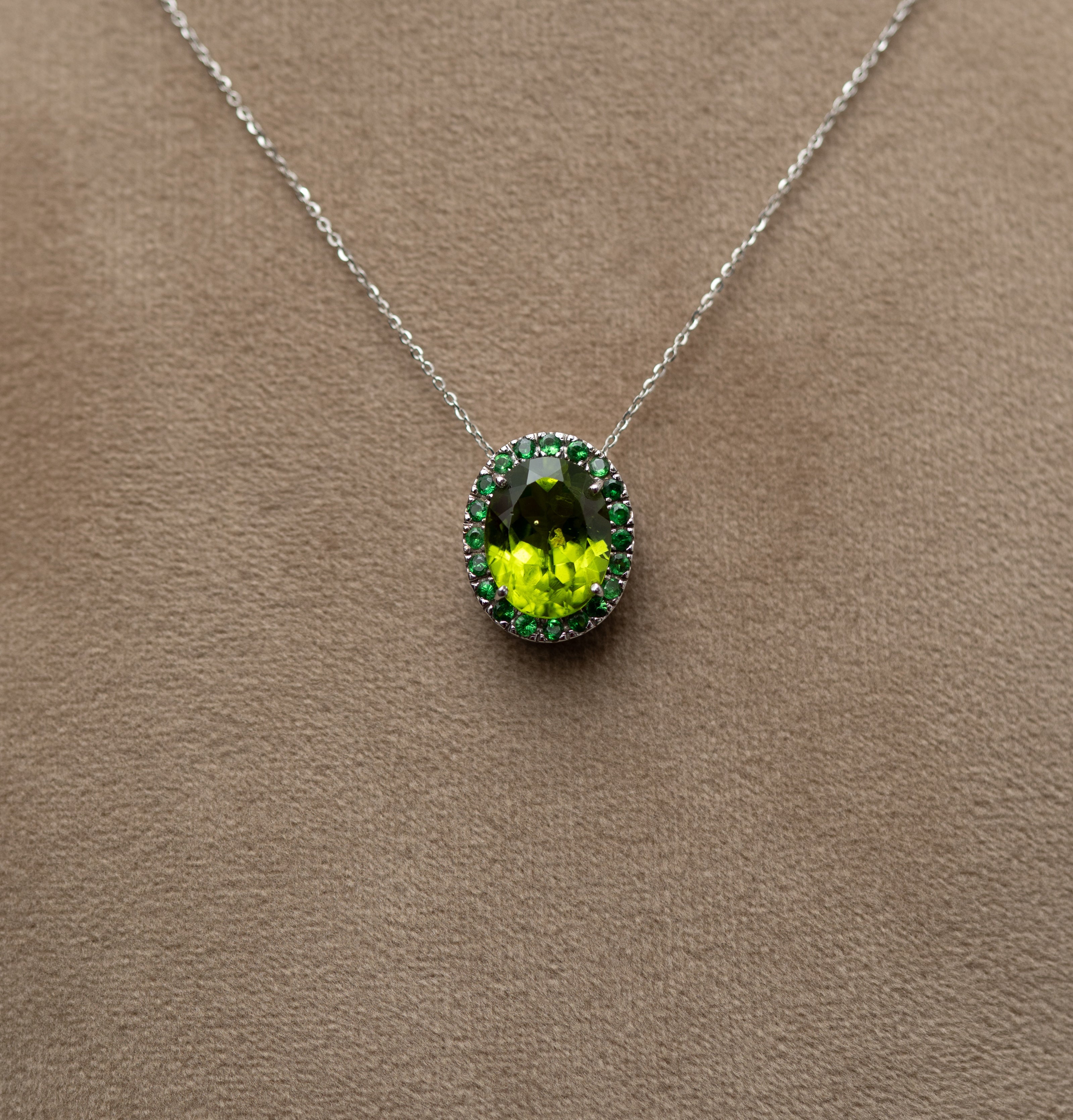 Peridot & Tsavorite White Gold Pendant