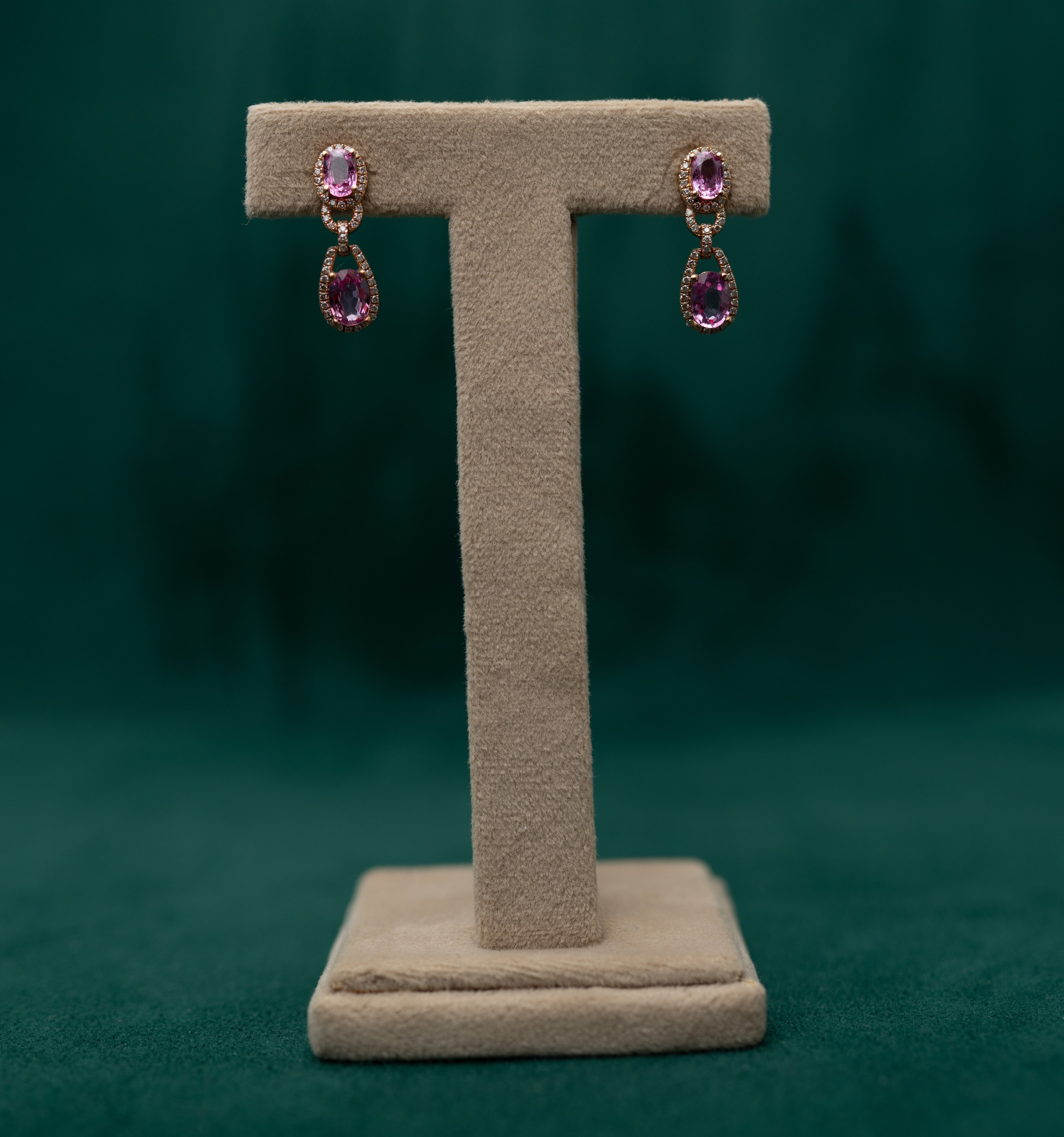 Vivid Pink Sapphire & Diamond Earrings