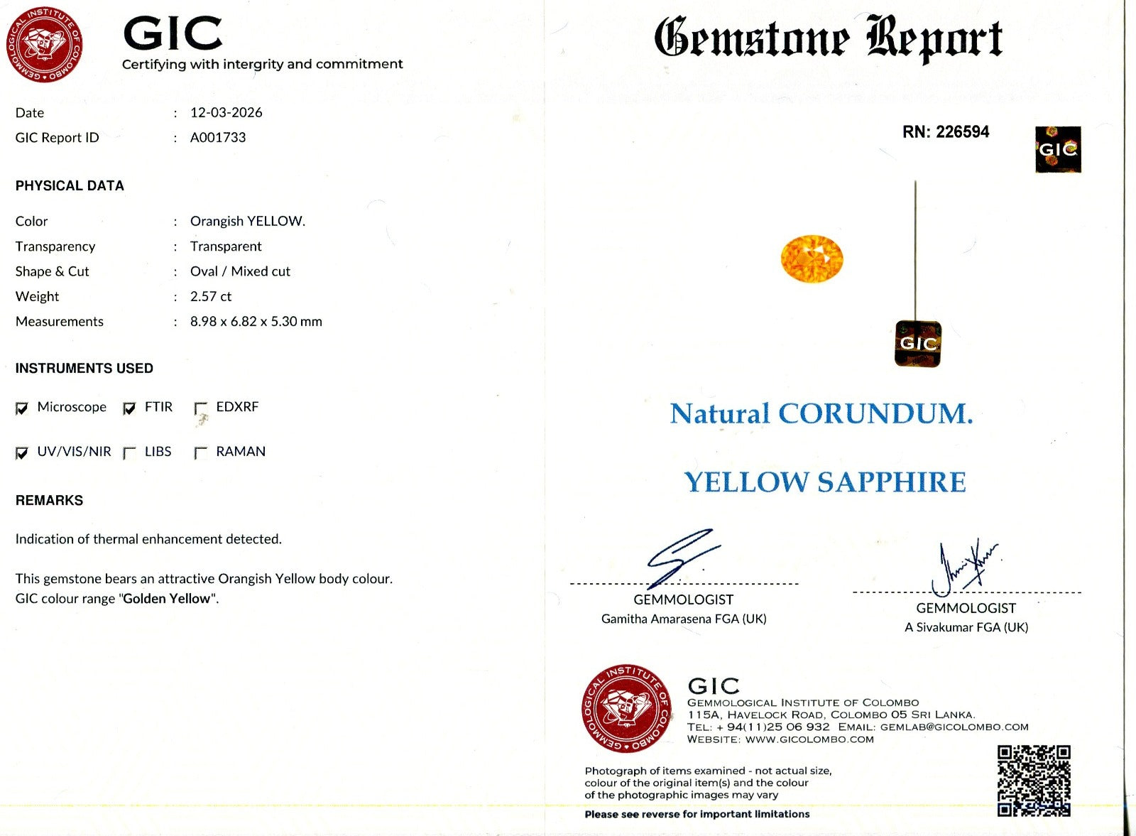 2.57Ct Orangish Yellow Sapphire