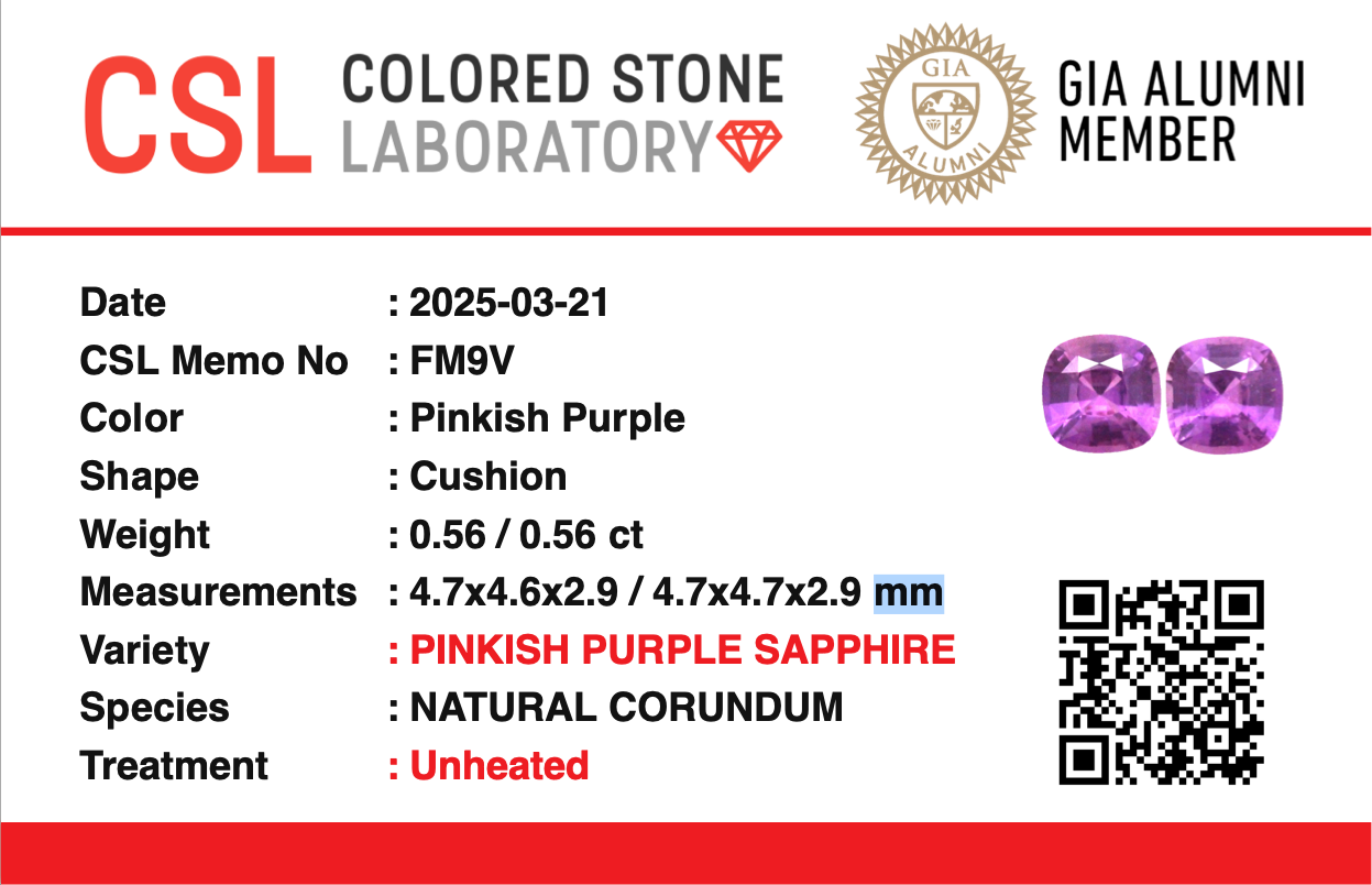 Natural purple / Lavender sapphire pair - Sri Lankan | Cushion shape