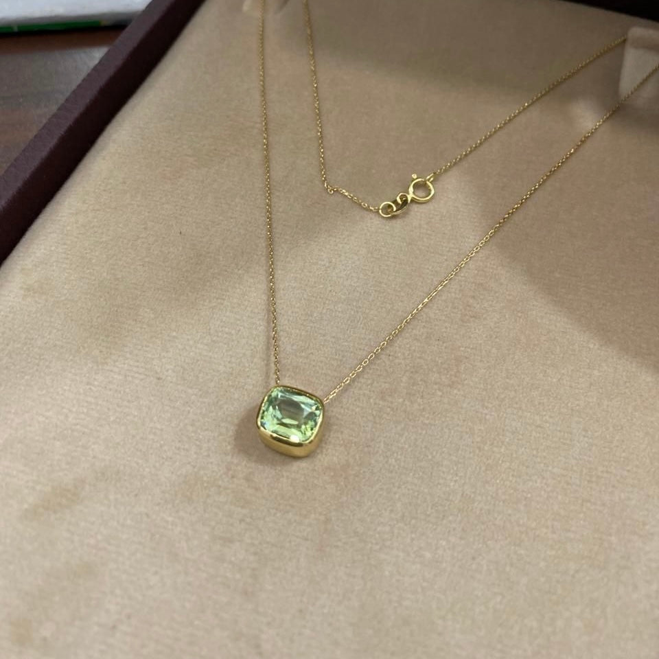 Natural Mint Tourmaline Pendant Necklace in Yellow Gold