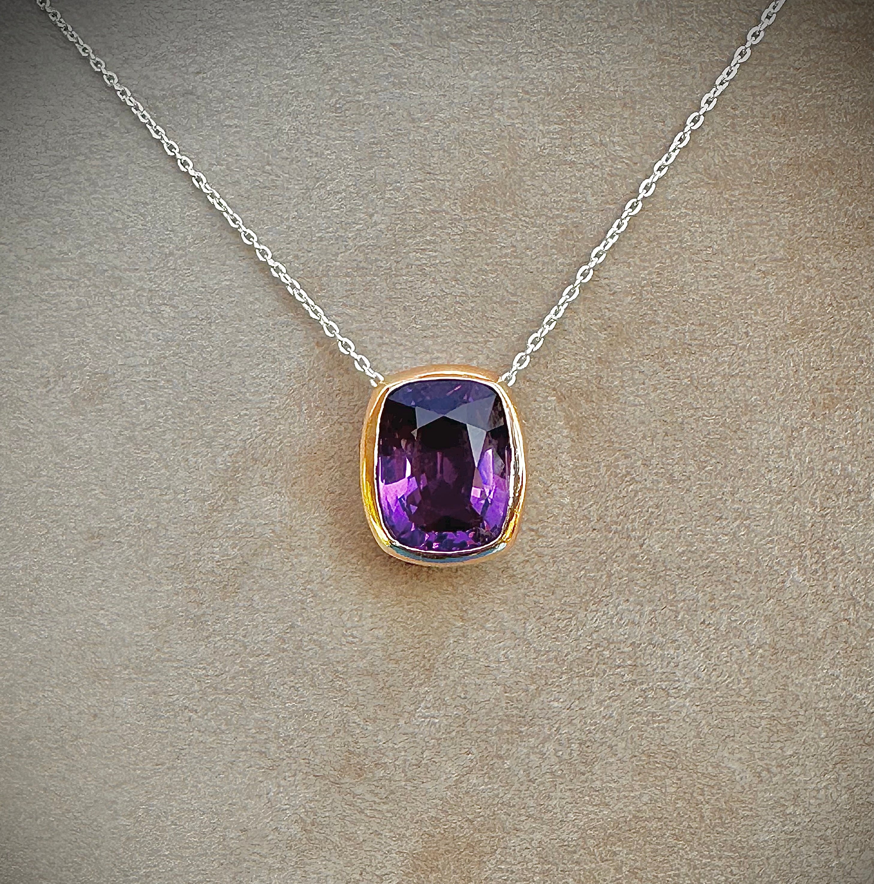 Amethyst Pendant in Sterling Silver & Gold