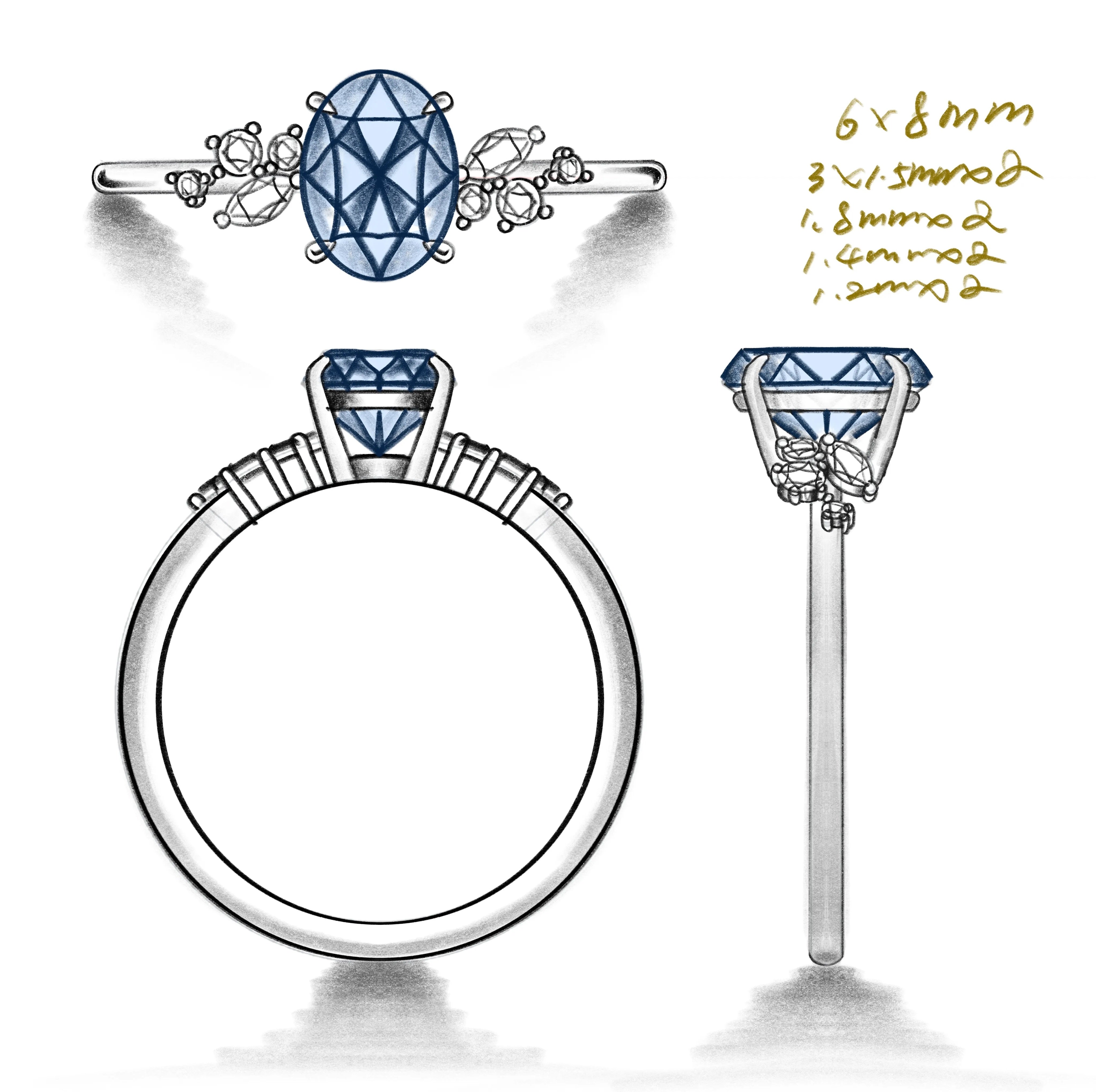 Unheated Green-Teal Sapphire Ring with Fancy-Cut Diamond Accents in White Gold
