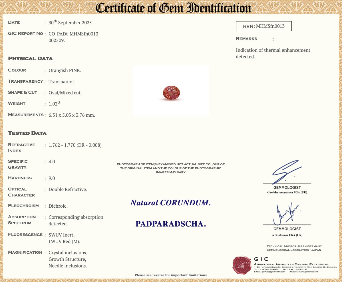 1.02 Ct Orangish Pink Padparadscha