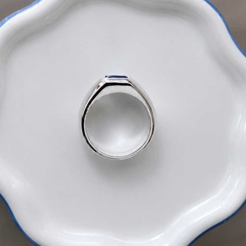 East-West Emerald-Cut Natural Royal Blue Sapphire Men's Signet Ring