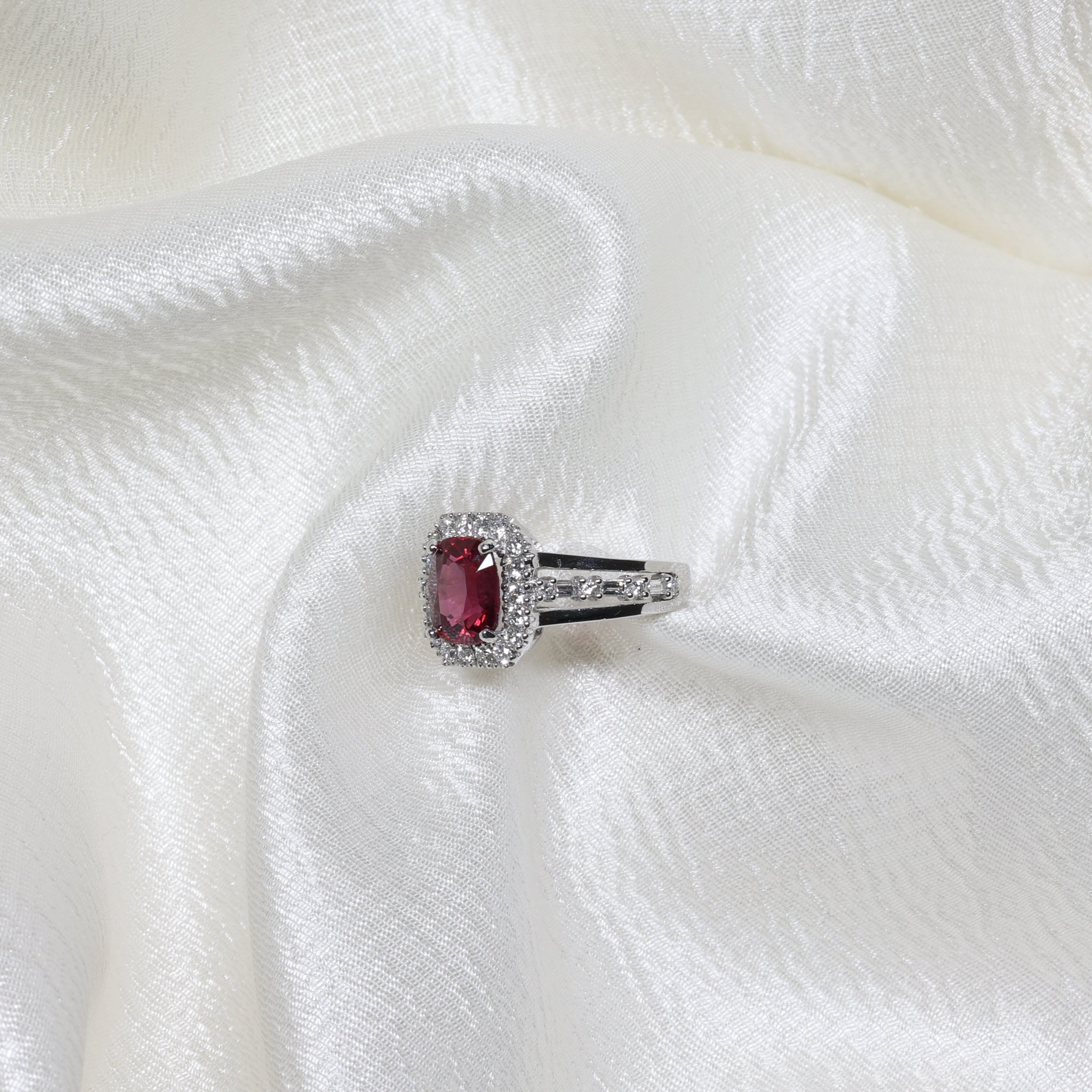 Vivid Red Spinel Cluster Ring in White Gold