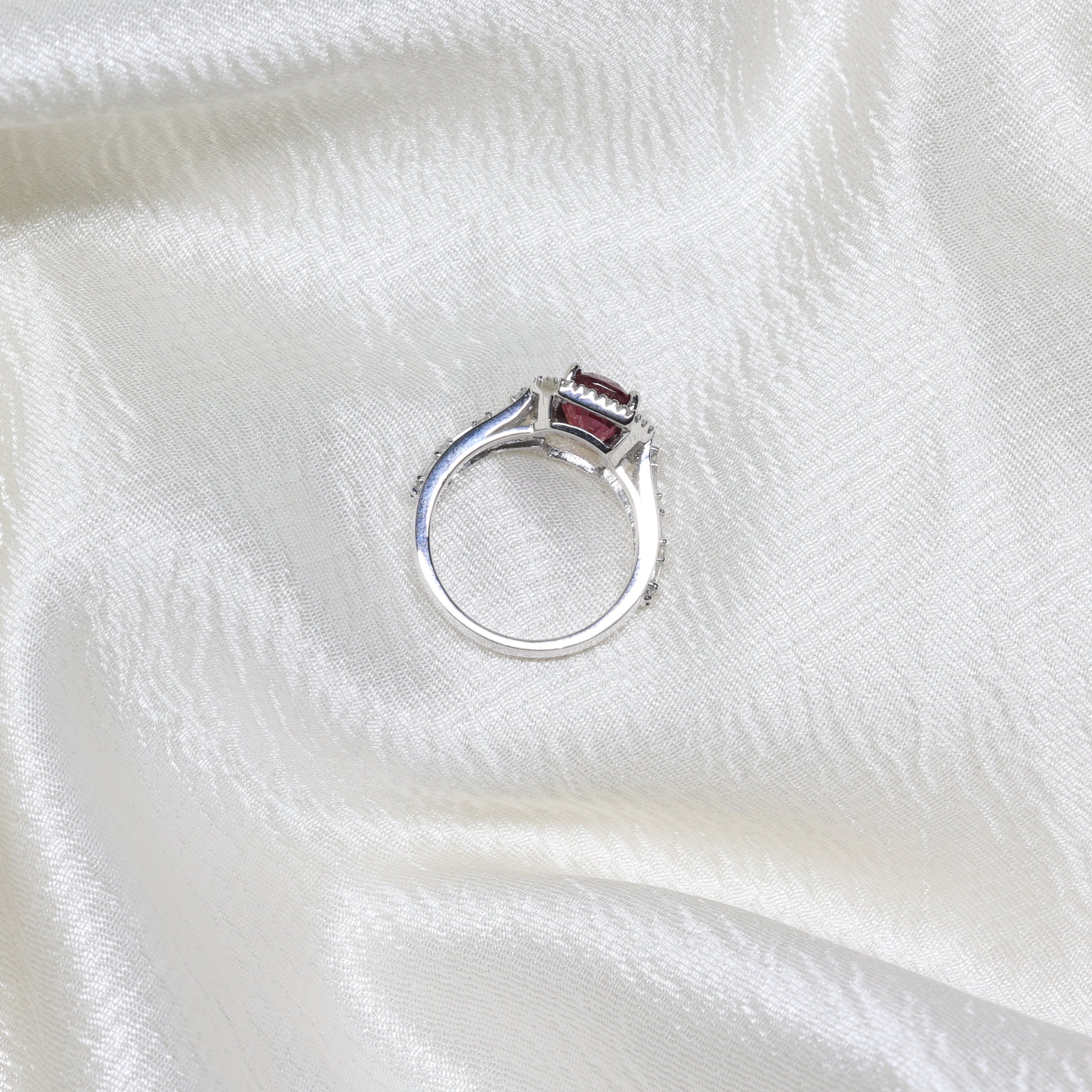 Vivid Red Spinel Cluster Ring in White Gold