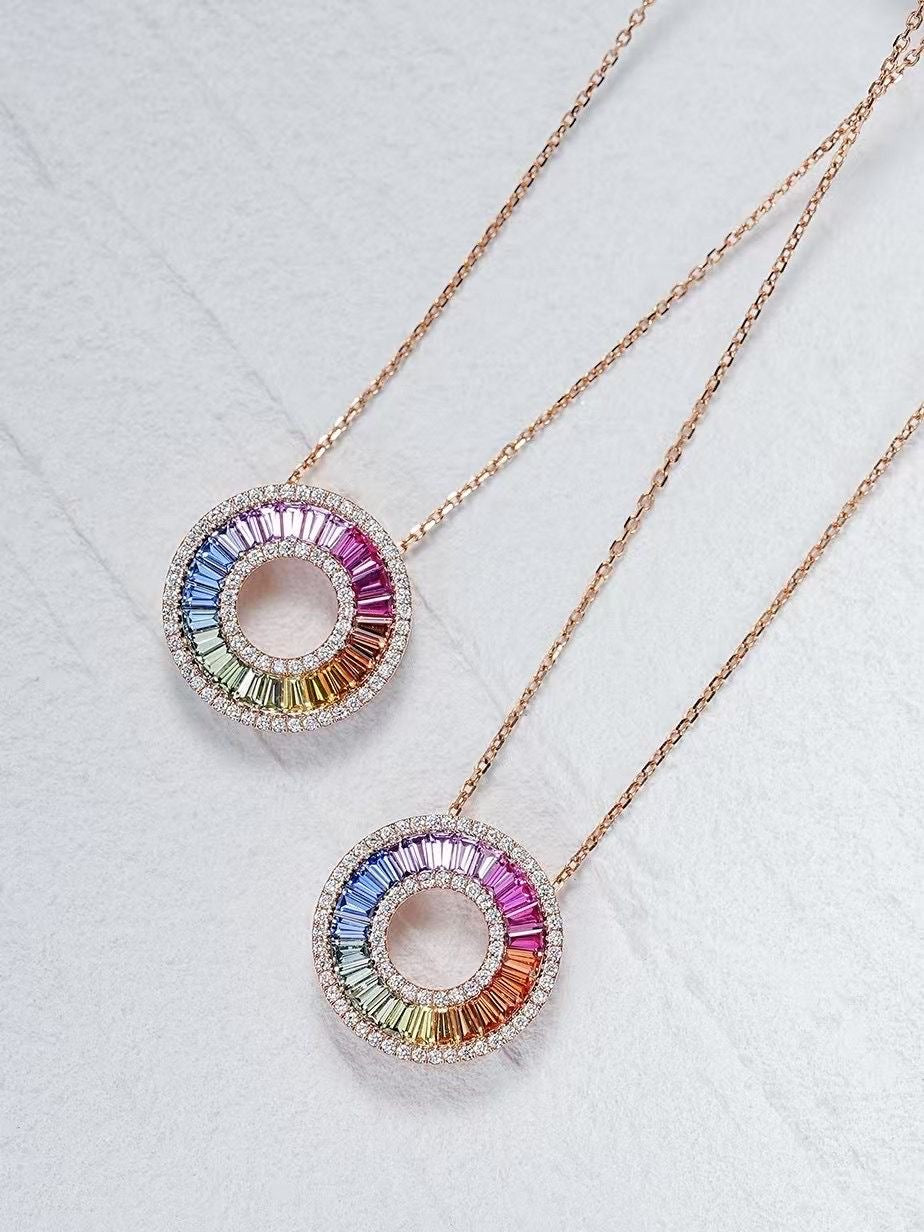 Celestial Carousel Pendant – 18ct Gold with Natural Rainbow Sapphires (20mm)