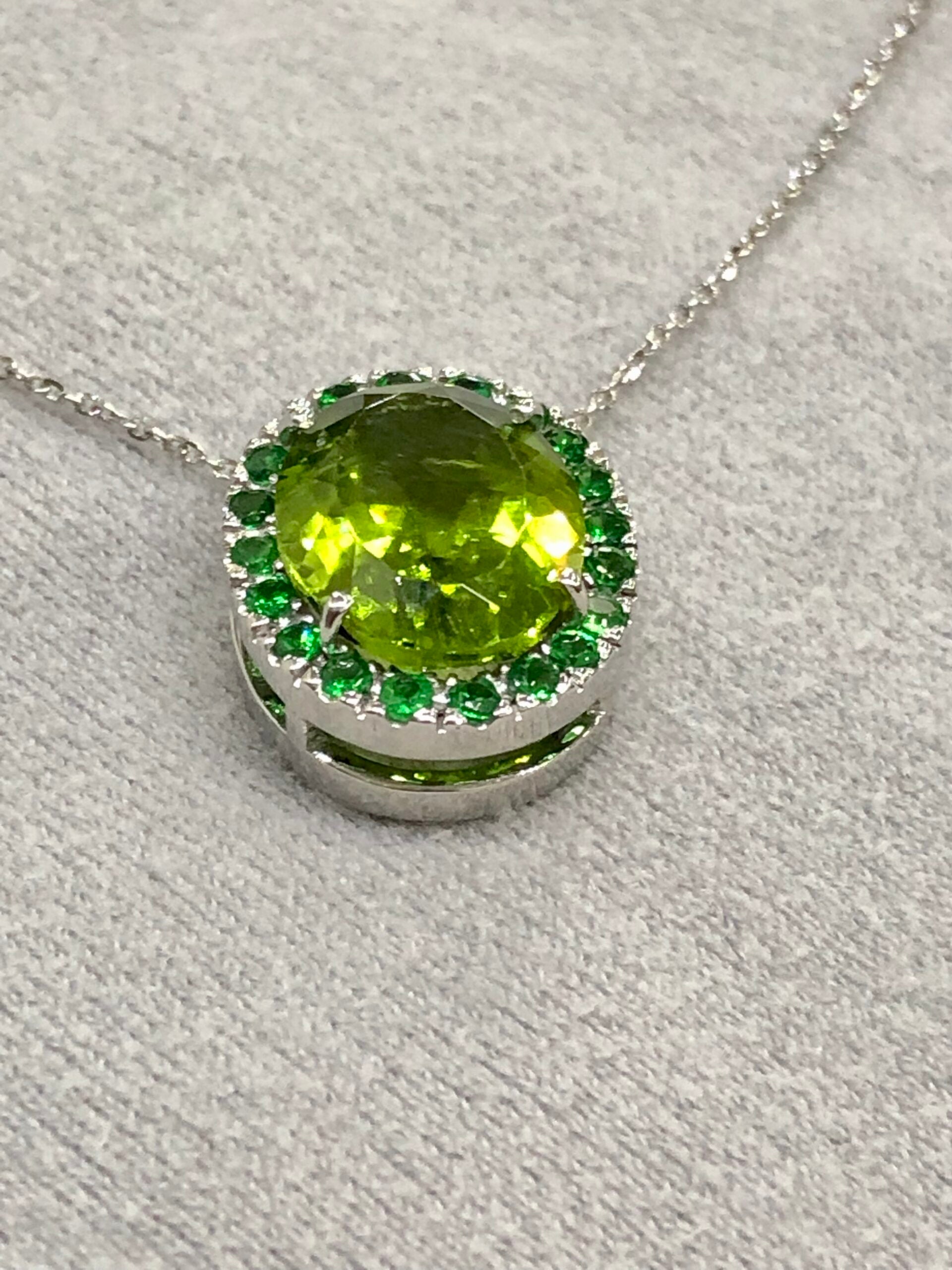Peridot & Tsavorite White Gold Pendant