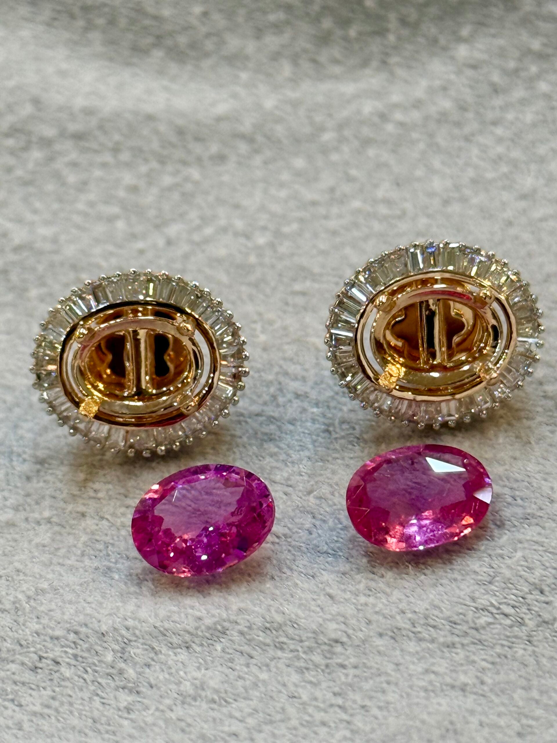 “Blush Royale” – Pink Sapphire & Diamond Halo Earrings