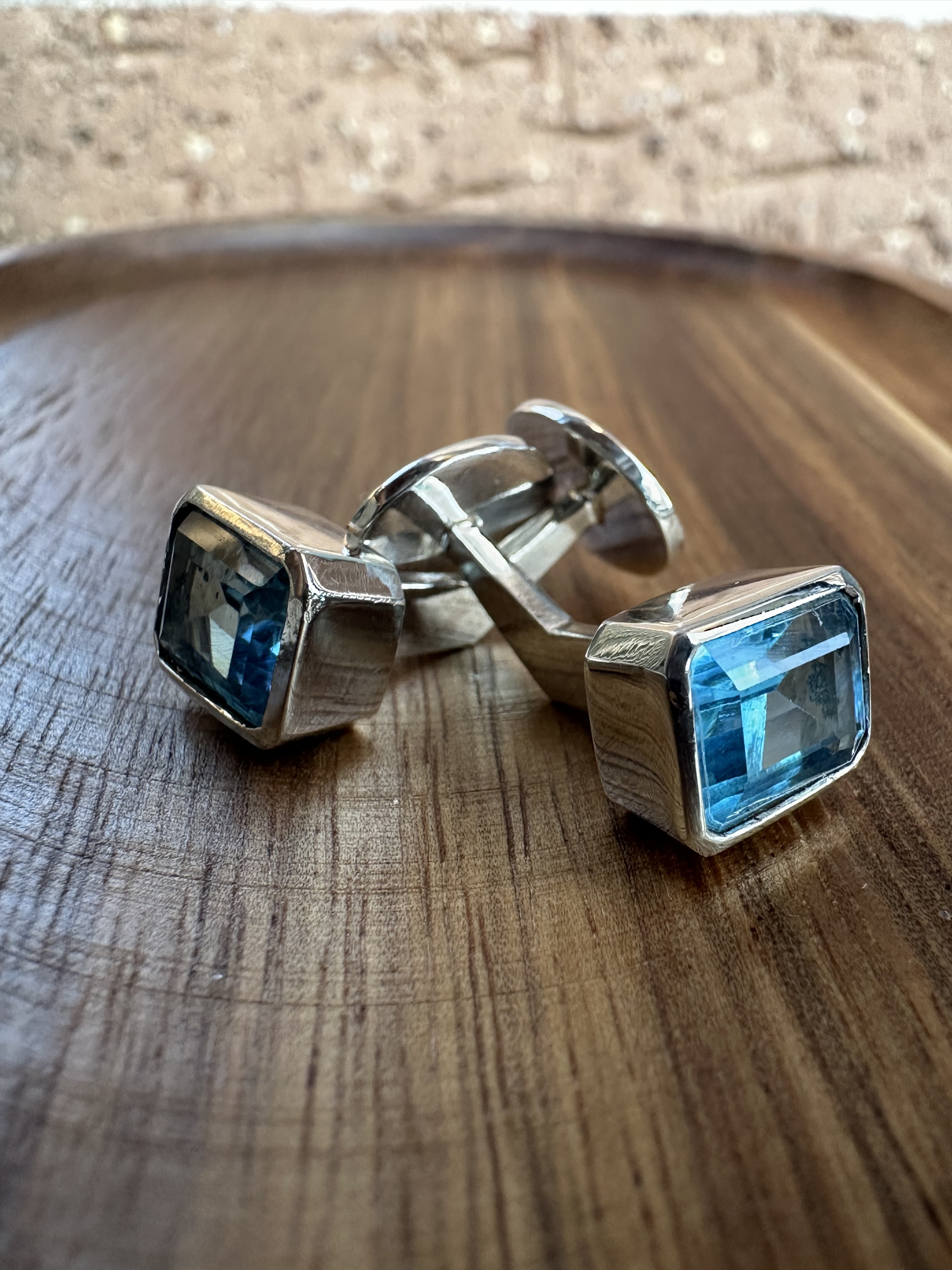 Mens blue topaz sterling silver cufflinks
