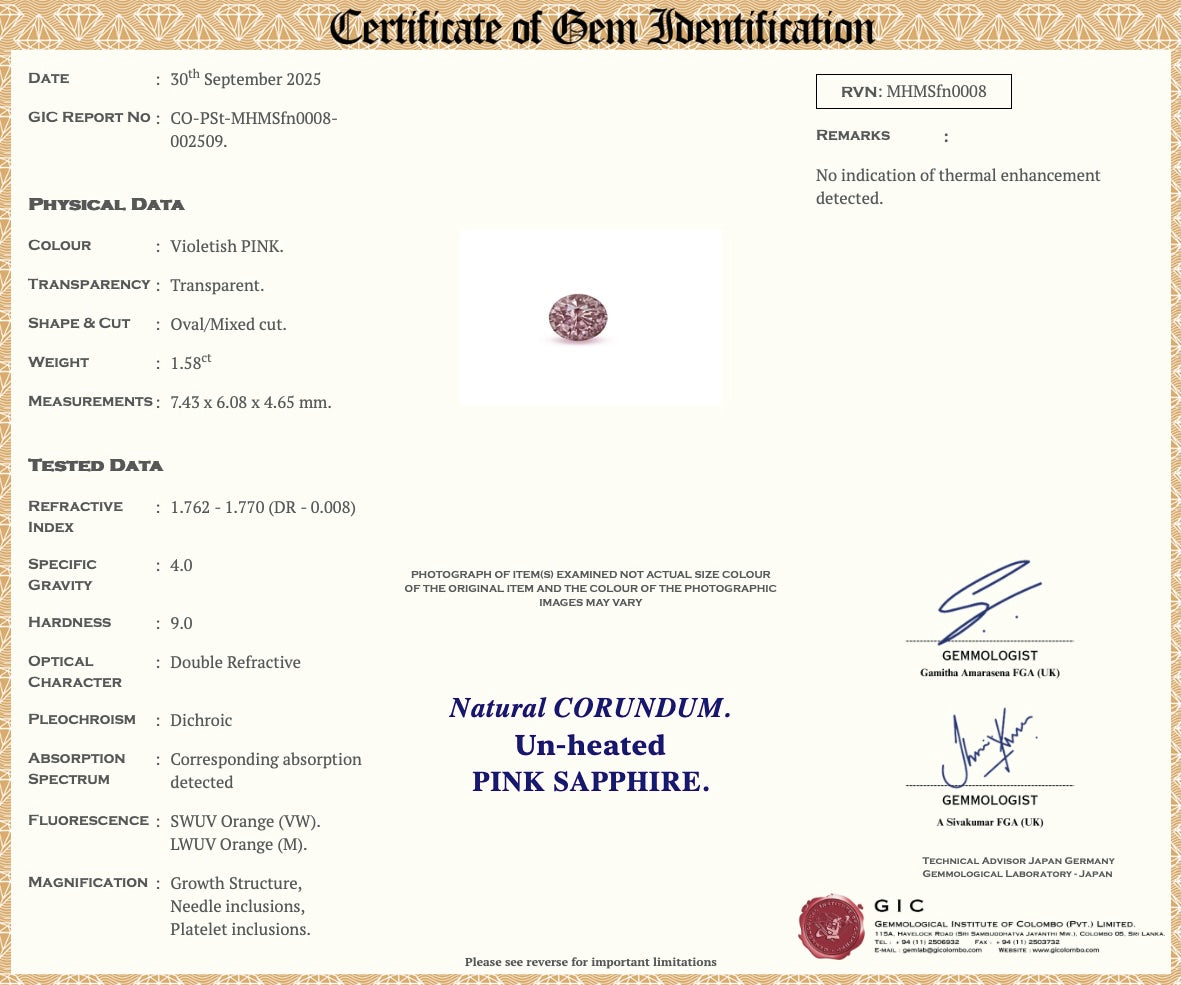 1.58Ct Unheated Peach Sapphire