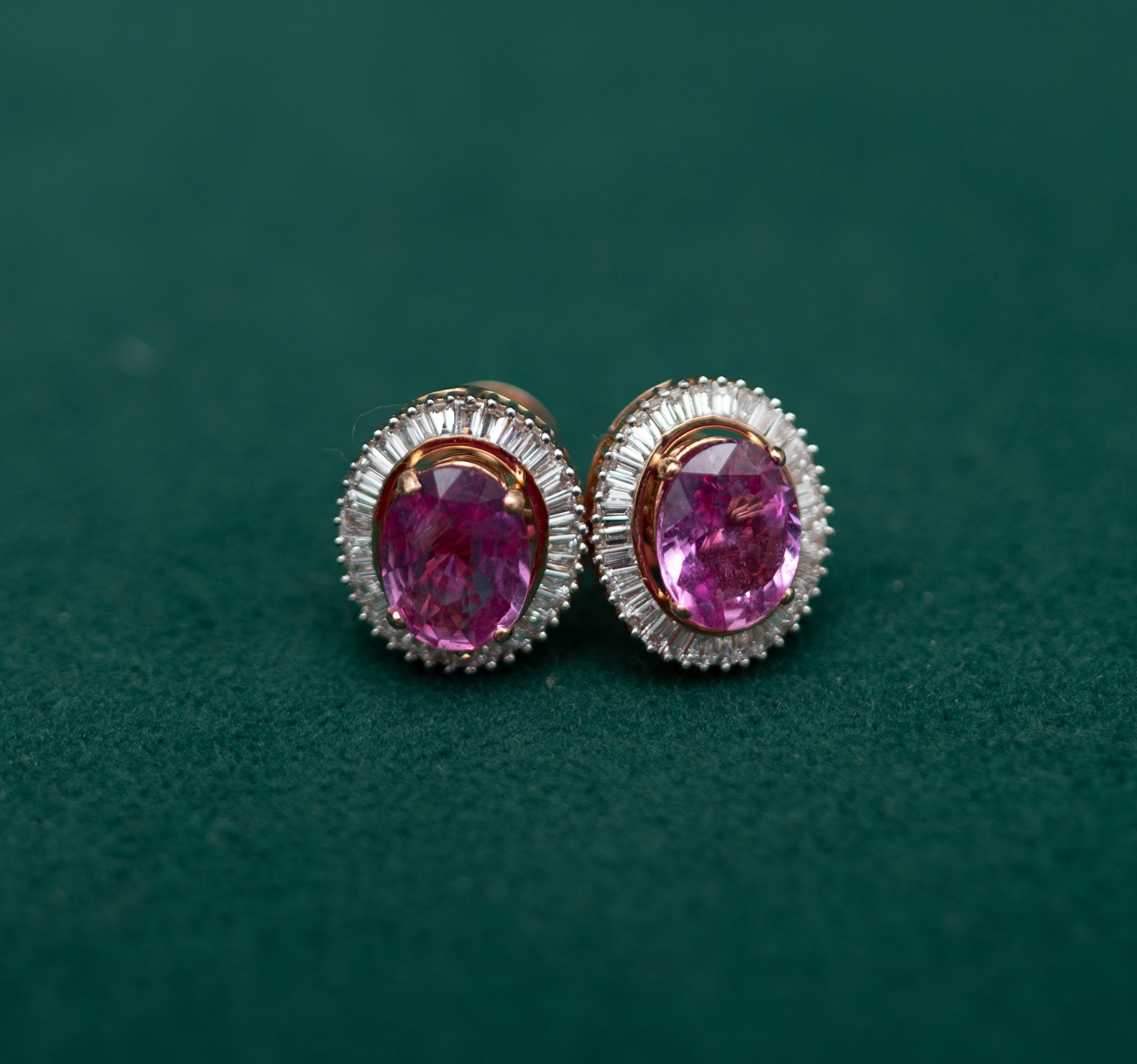 “Blush Royale” – Pink Sapphire & Diamond Halo Earrings