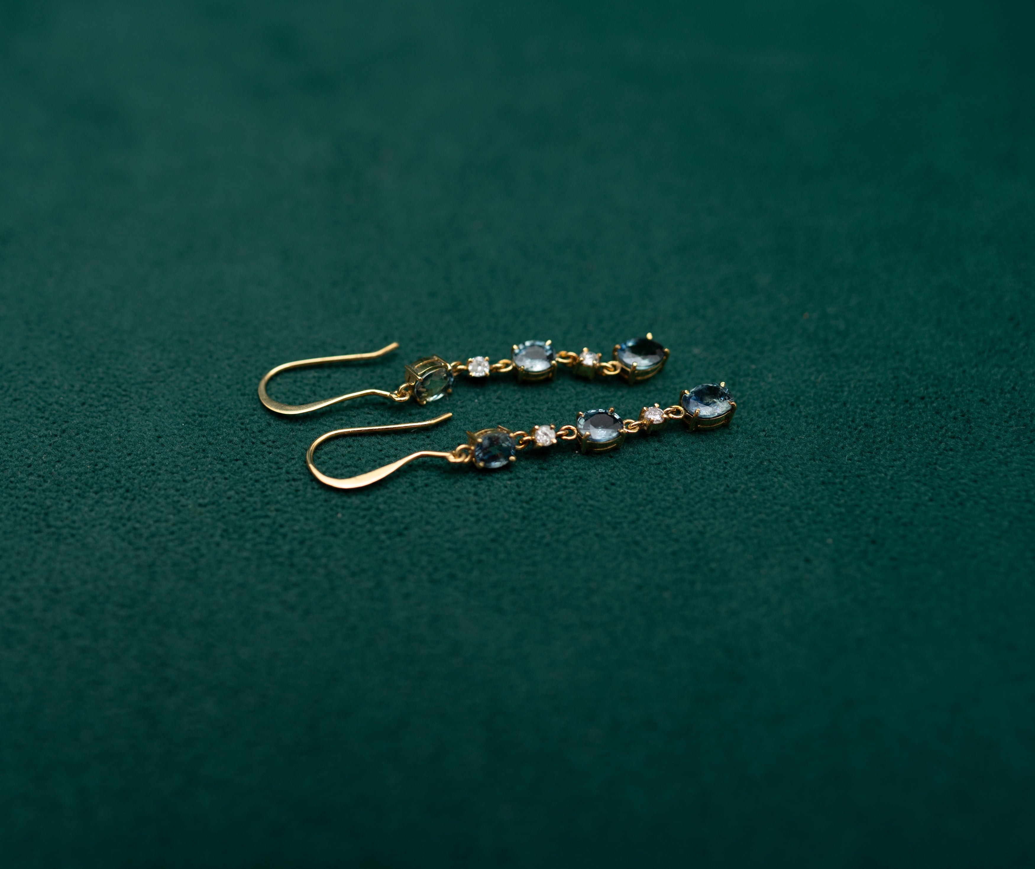 Teal Sapphire & Diamond Drop Earrings