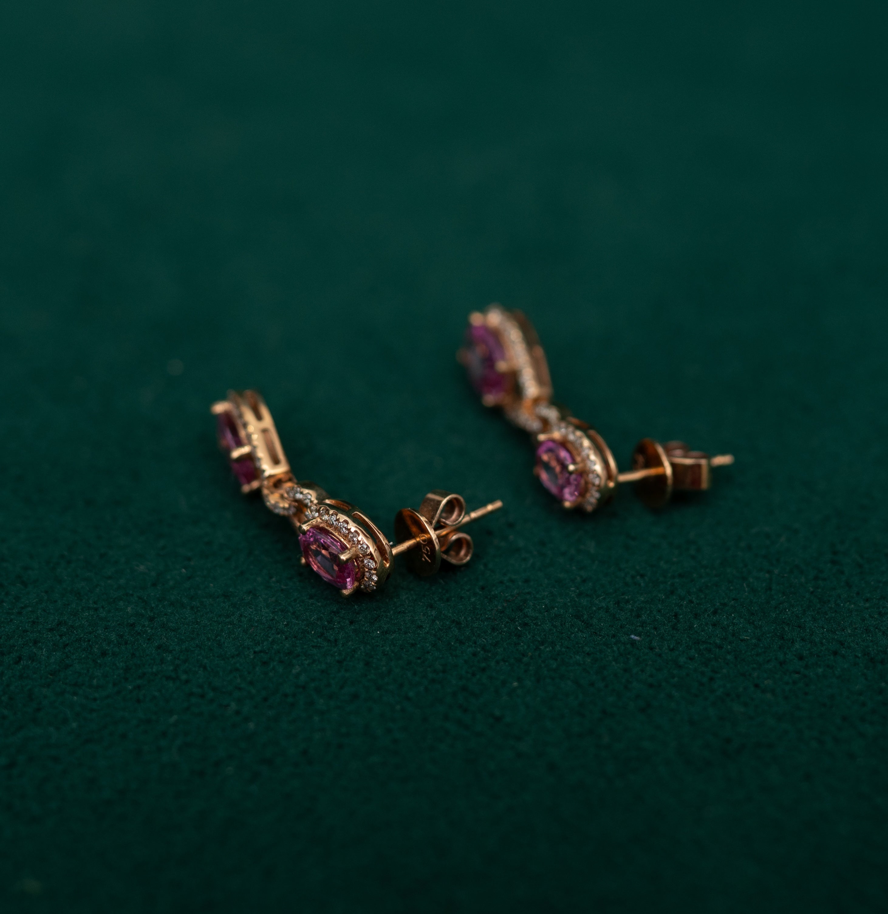 Vivid Pink Sapphire & Diamond Earrings