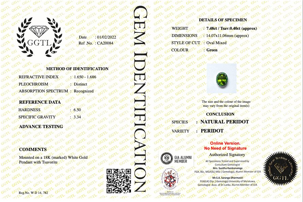 Peridot & Tsavorite White Gold Pendant