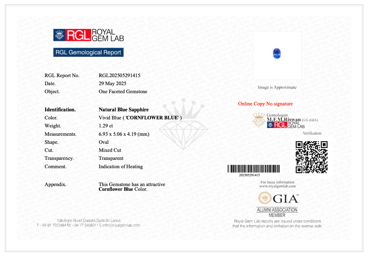 1.29Ct Natural Cornflower Blue Sapphire – GIA Certified