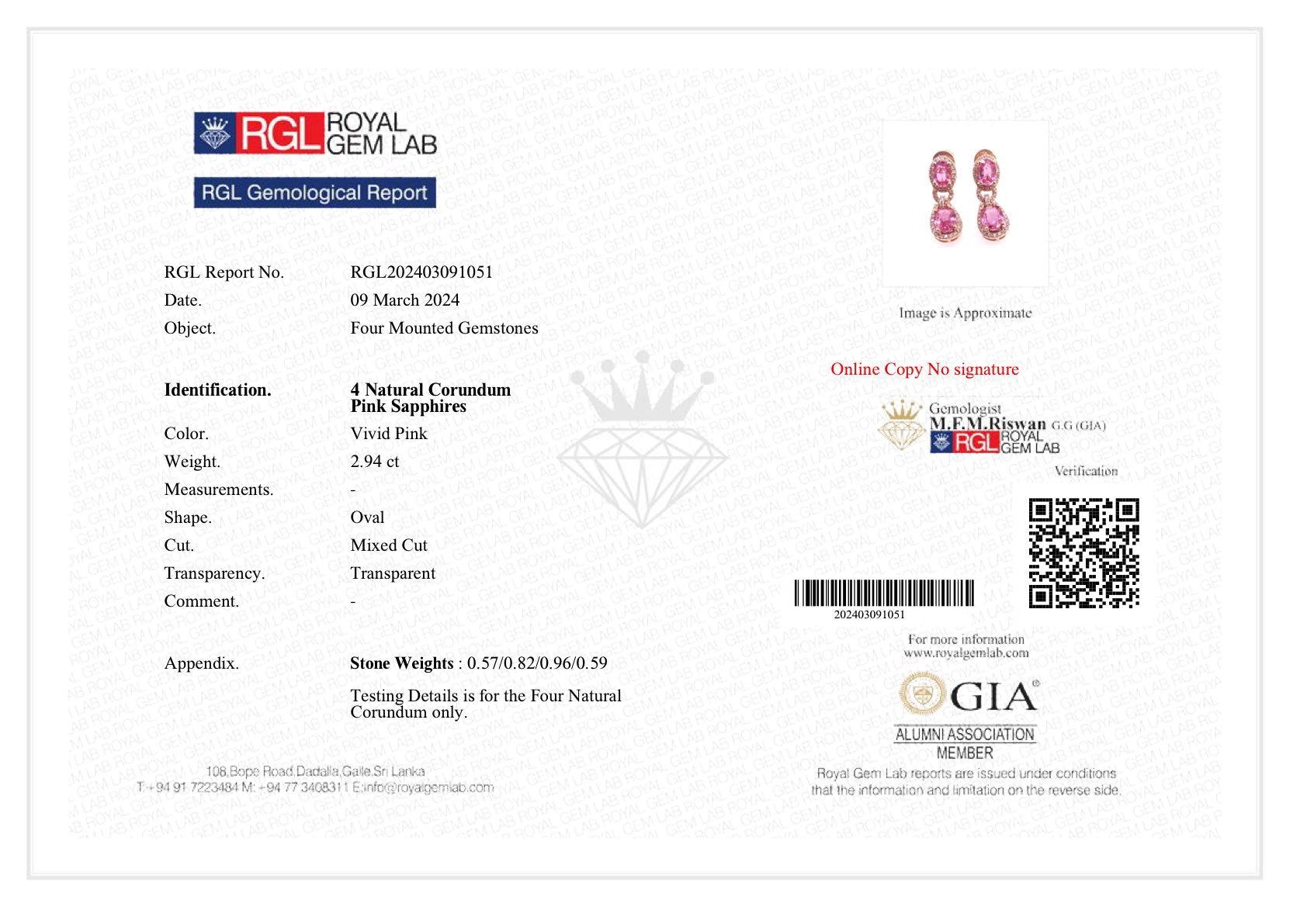 Vivid Pink Sapphire & Diamond Earrings