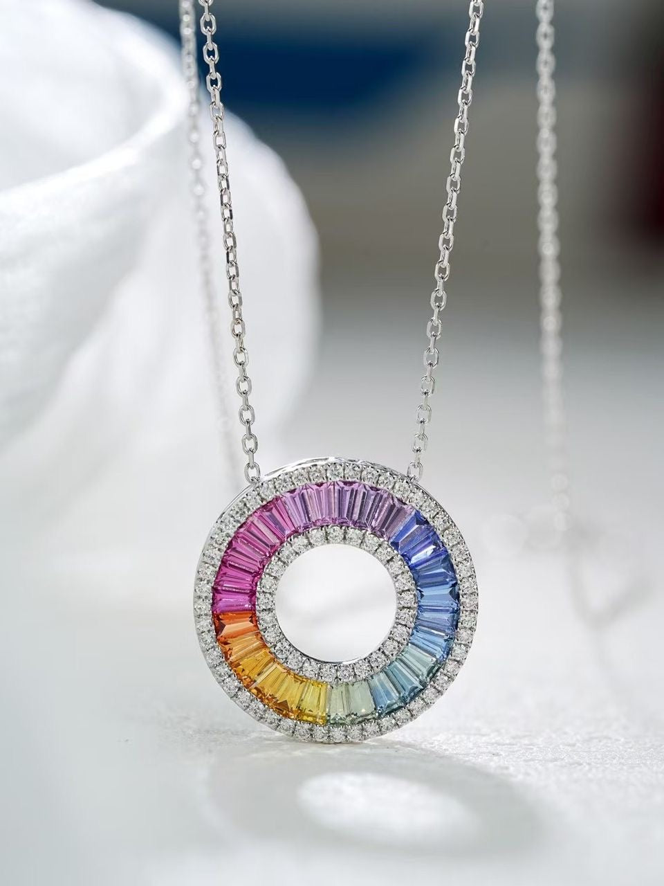 Celestial Carousel Pendant – 18ct Gold with Natural Rainbow Sapphires (20mm)