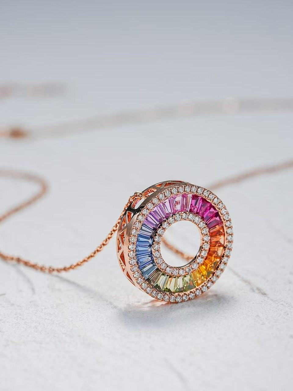 Celestial Carousel Pendant – 18ct Gold with Natural Rainbow Sapphires (20mm)